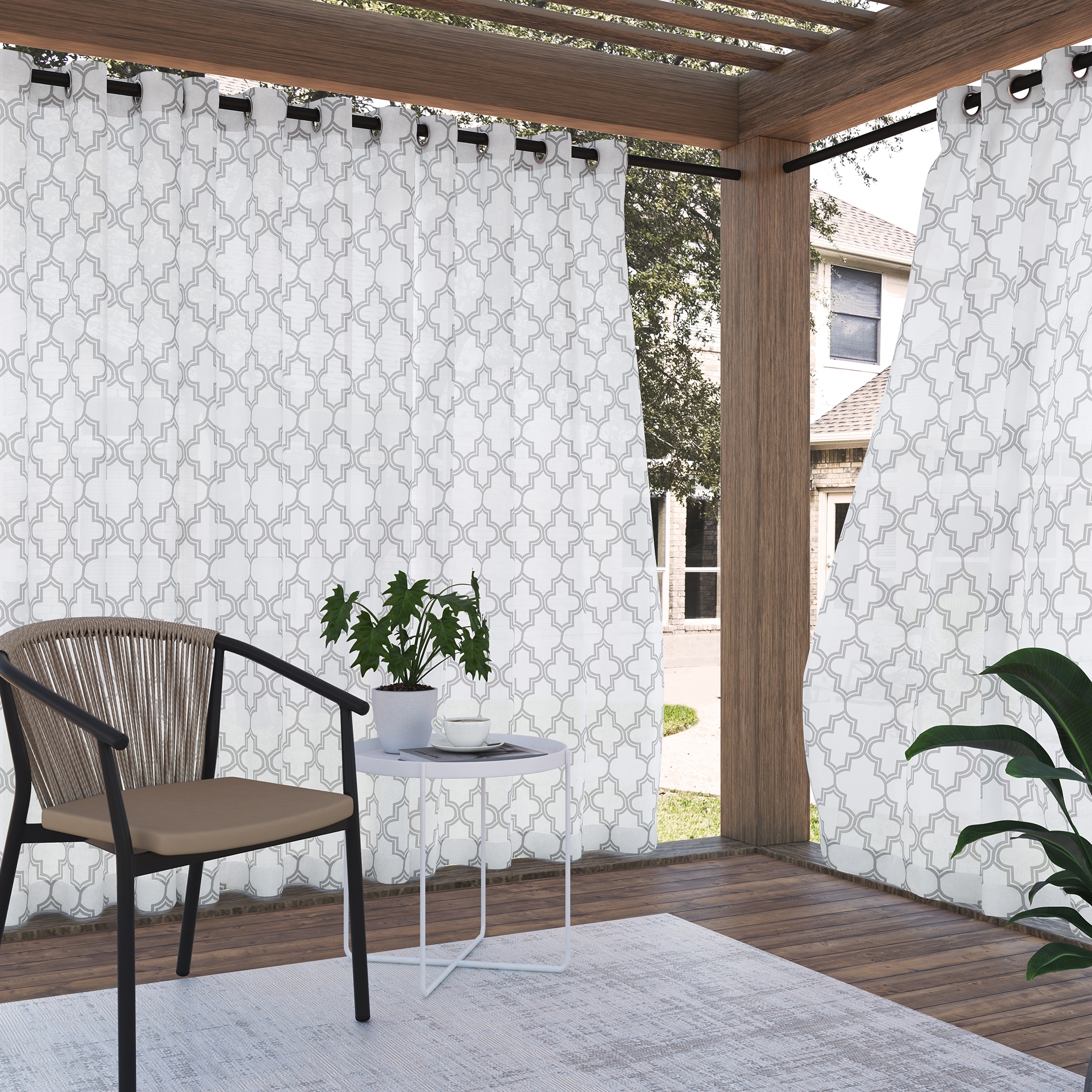 Sun Zero 60598 96-Inches Outdoor Gray Trellis Room darkening Grommet Single curtain panel