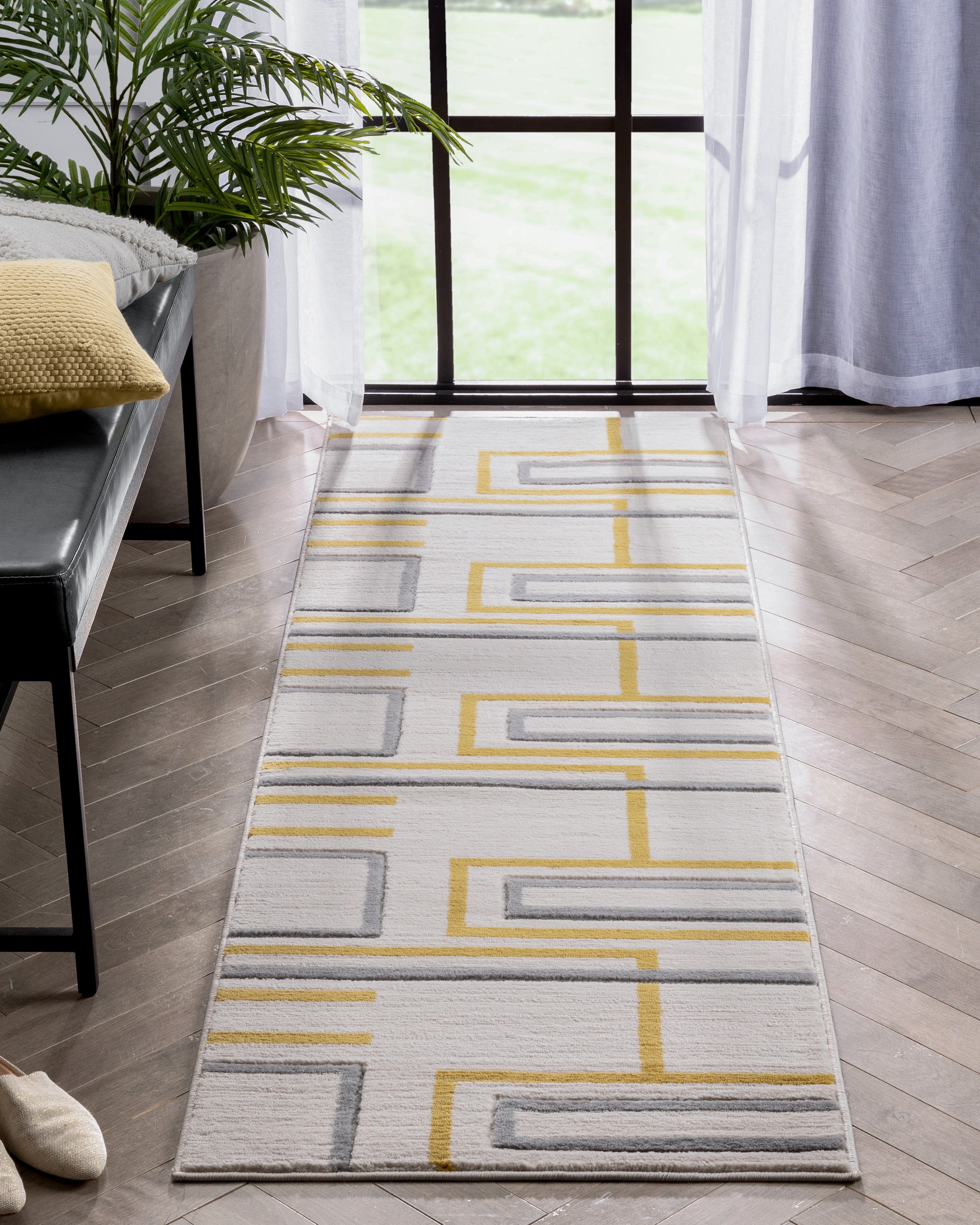 Well Woven GV-91-2 Good Vibes 2 x 8 (ft) Loomed Polypropylene Gold Rectangular Indoor Geometric Mid-Century Modern Runner rug