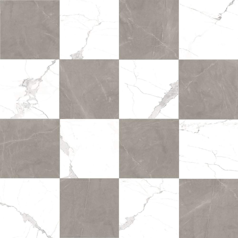 The Tile Life Sample - Windsor Checkerboard Calacatta Gris 4-in x 4-in Polished Porcelain Marble look Floor and Wall Tile #SKING1212CG