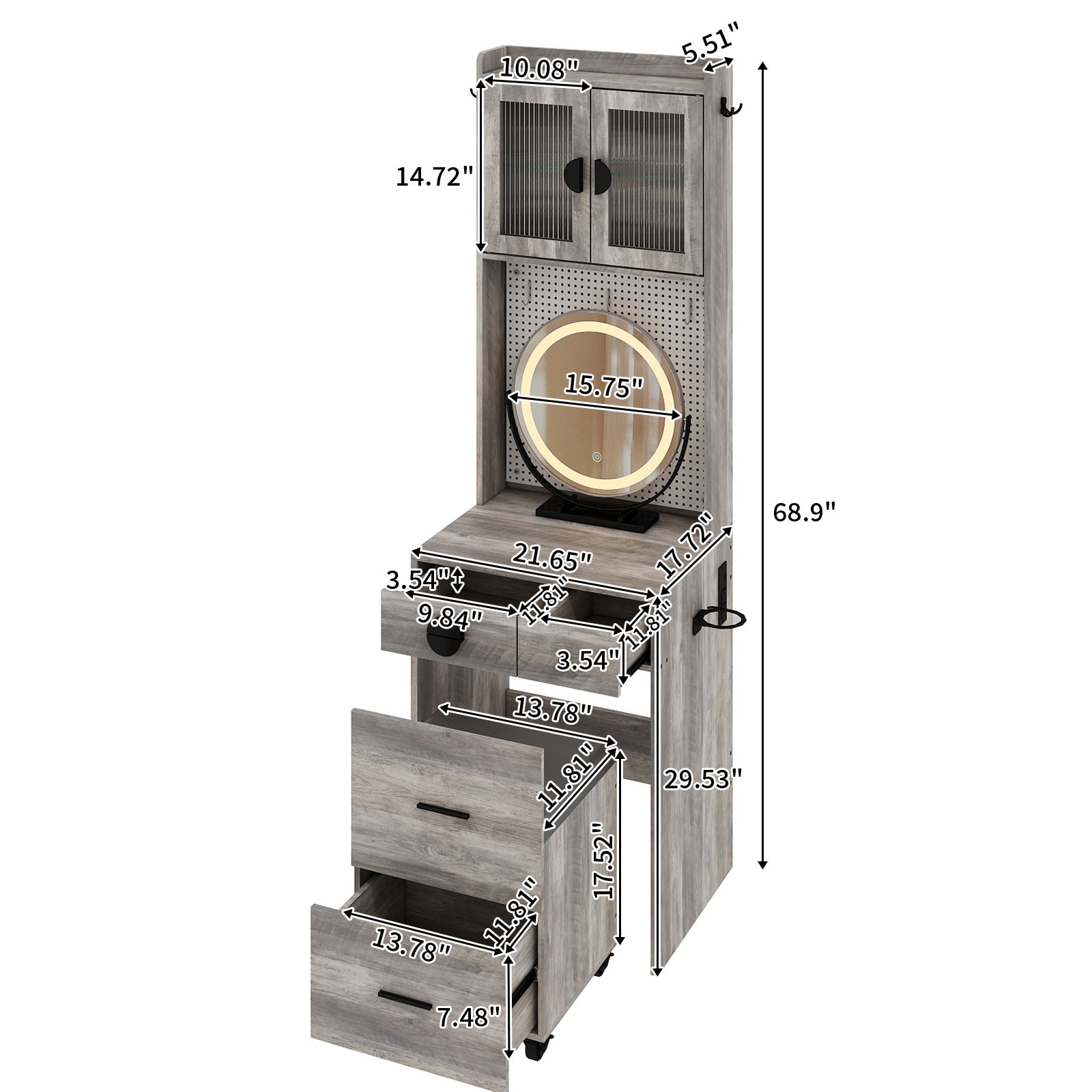 Outopee LO1G52005631 21.65-Inches Gray Makeup Vanity