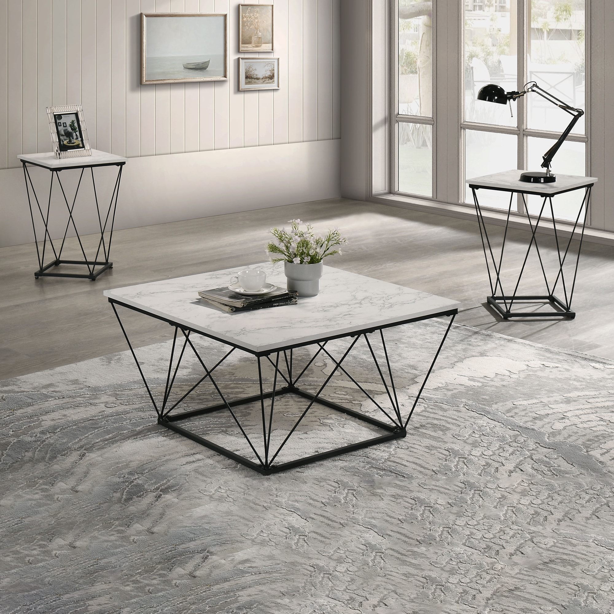 IHOMEadore MDFM42901WH-3PK Modern White Accent Table Set