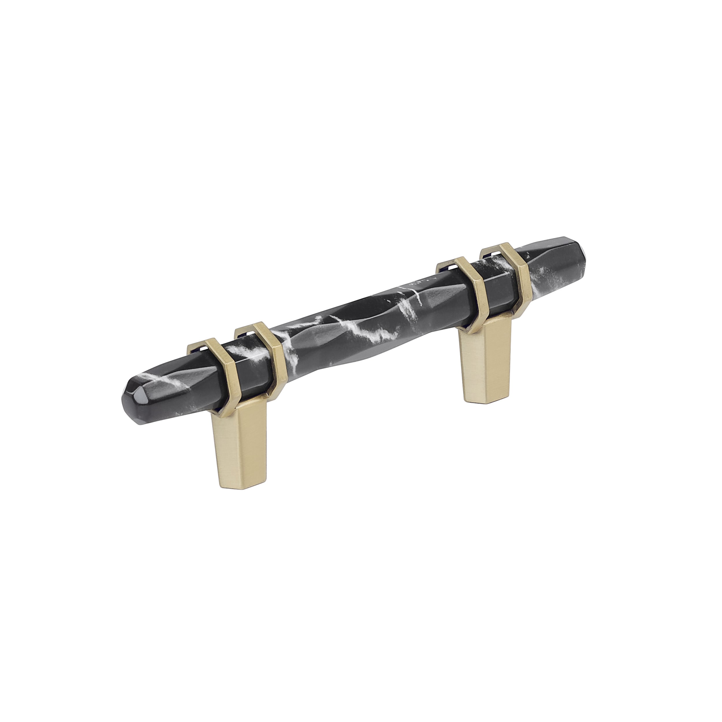 Amerock BP36639MBKBBZ Carrione 3-in , 76mm Center to Center Marble Black/Golden Champagne Cylindrical Bar