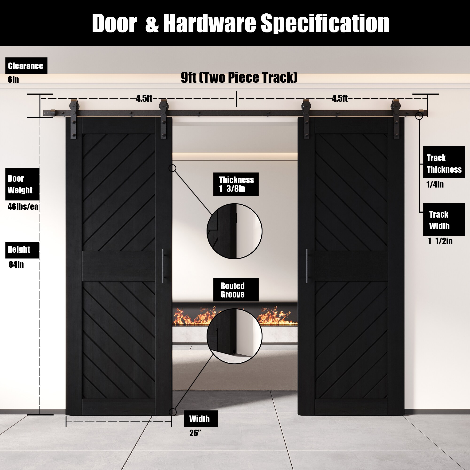 HOMACER YT2H108C-XT3-2684-BK Barn-Doors - View #2