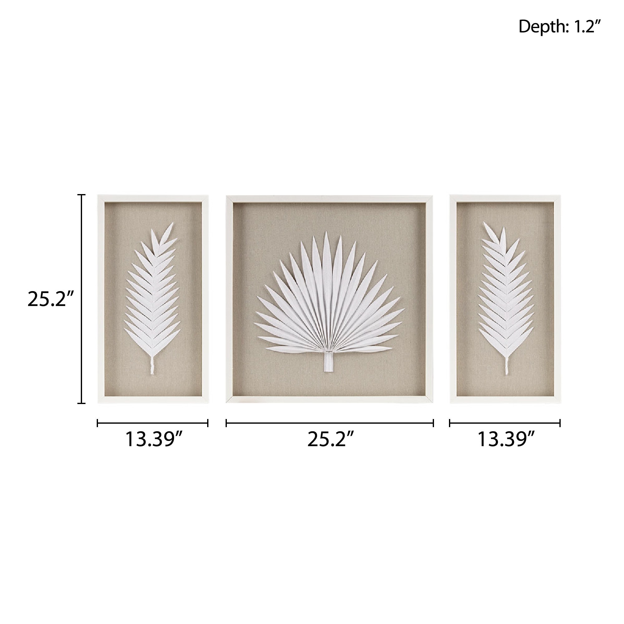 Off-White Framed Rice Paper Palm Leaves Shadowbox Set