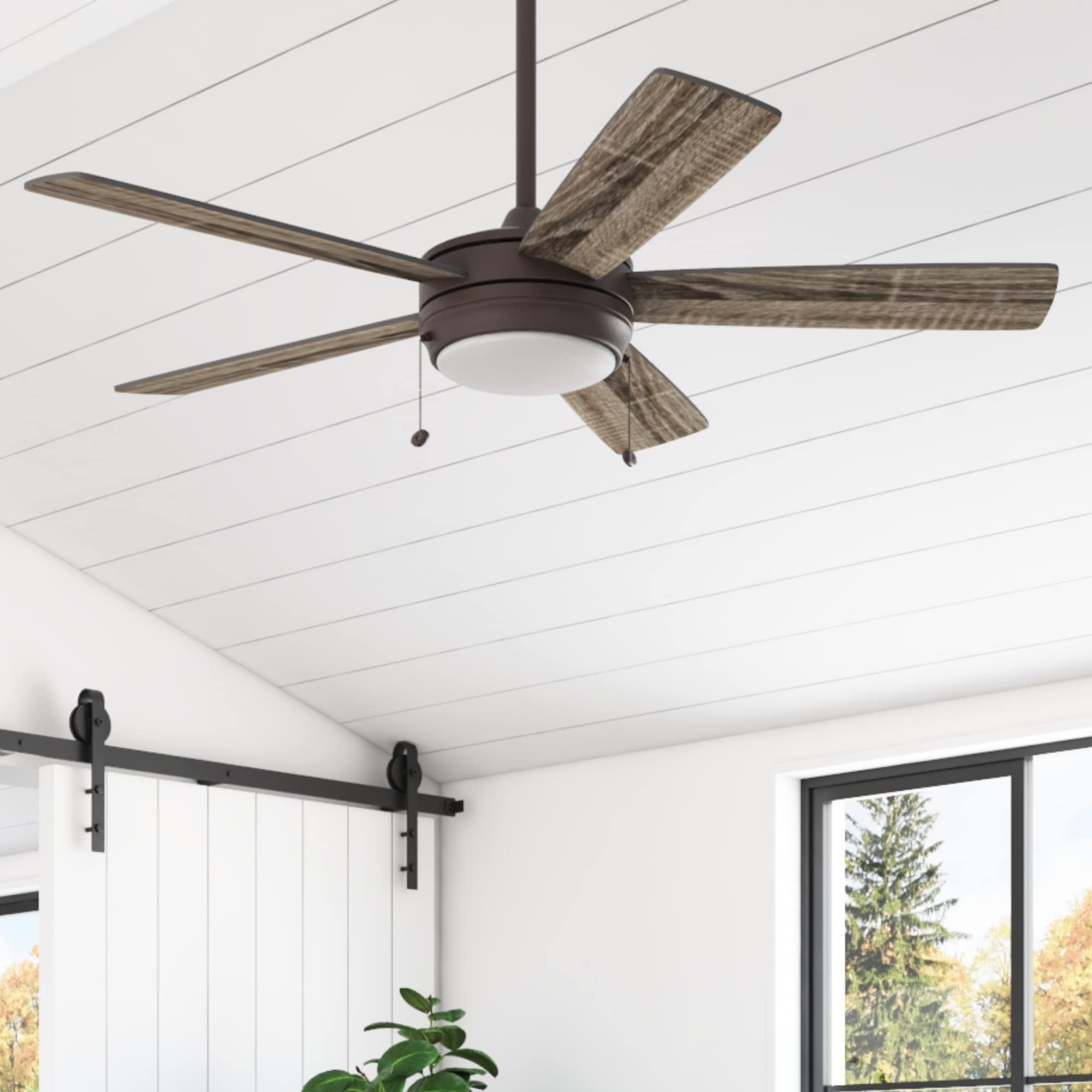 Harbor Breeze 42991 Jalen 52-in Color-Changing Bronze with Rough Pine/Dark Fir Blades Ceiling Fan With Light ( 5 -Blade )