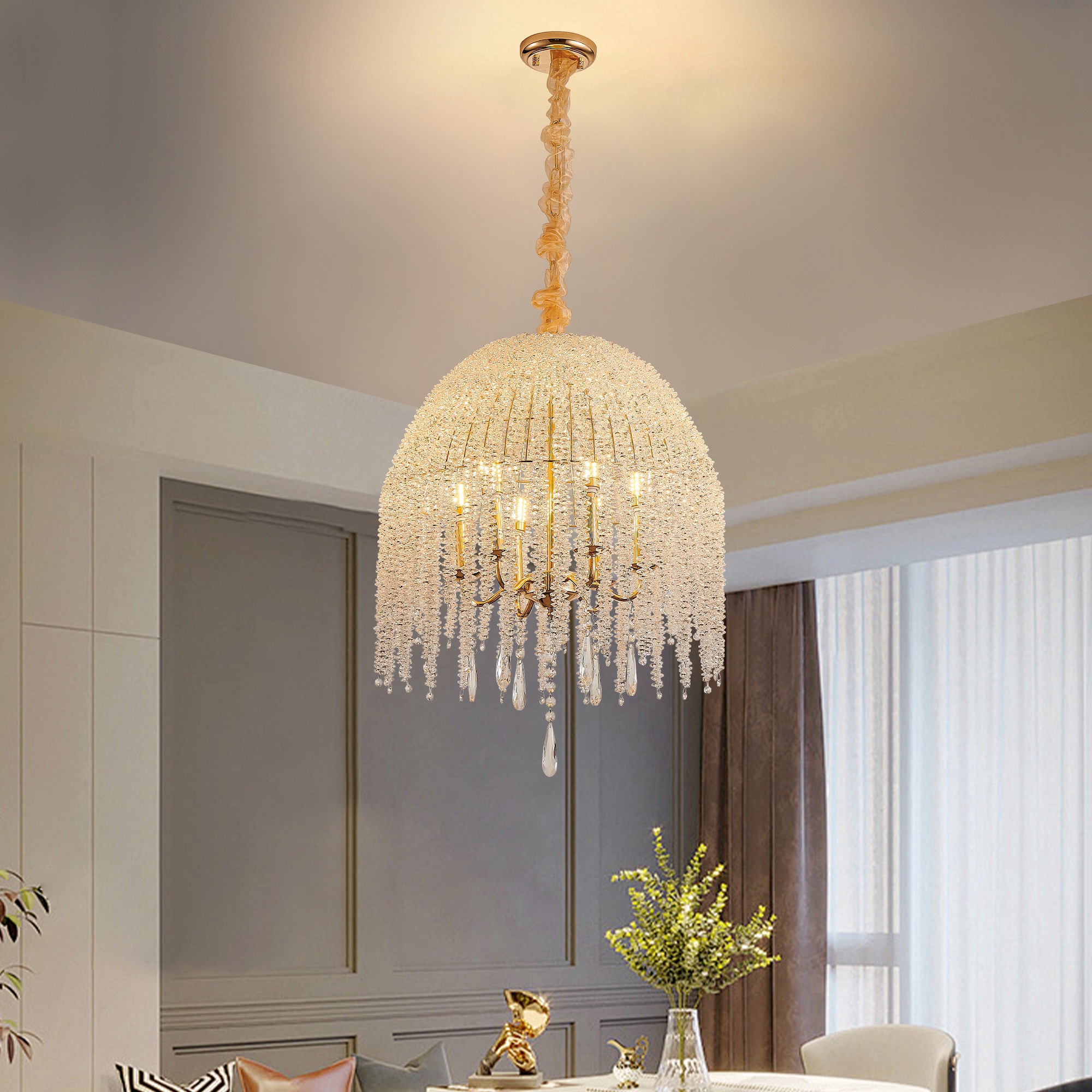Alexis Two-Tone Antique Brass & Black 6-Light Chandelier