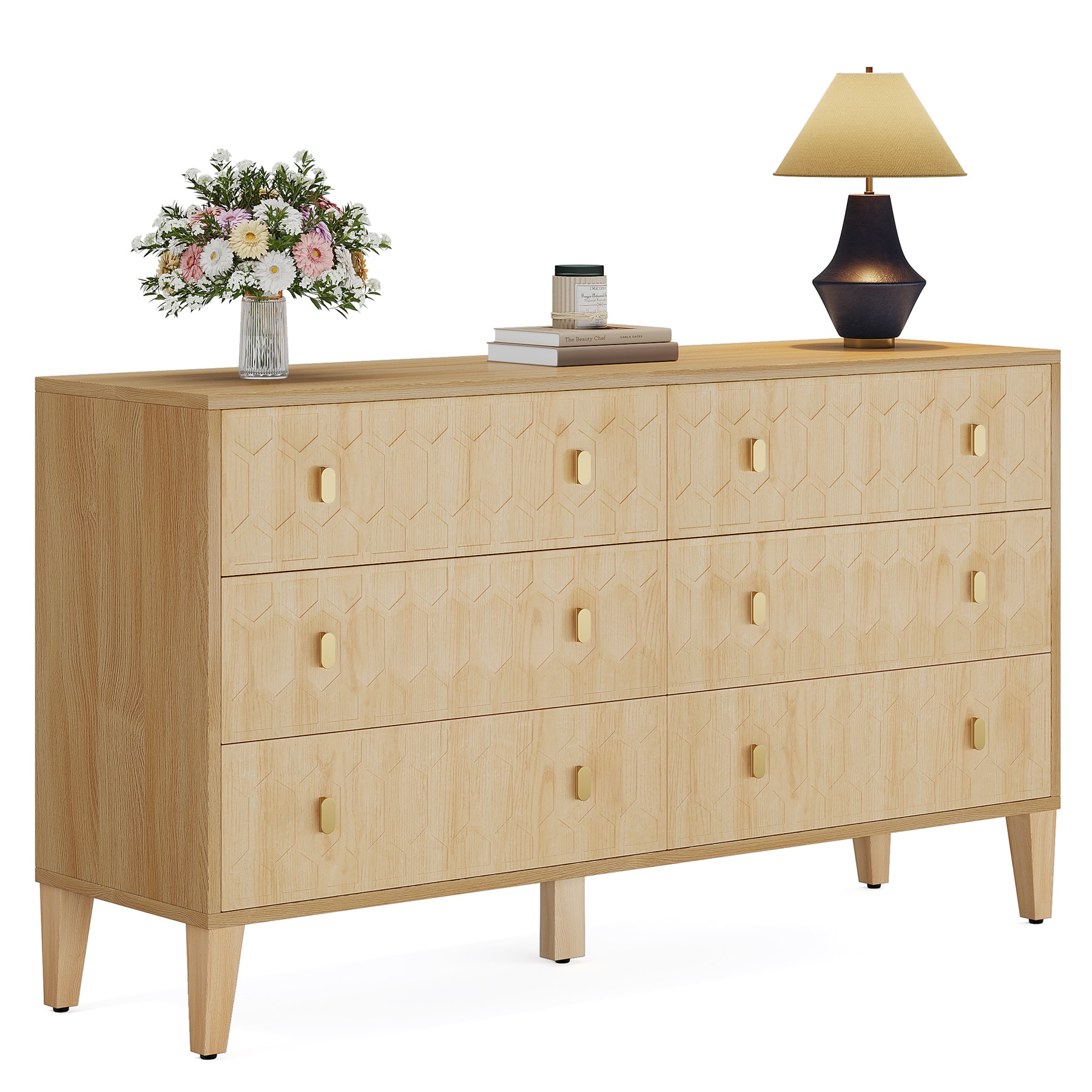 Fnova 55-Inch 6-Drawer Chest of Drawers Light Brown 6 -Drawer 55.12-in W  Standard dresser in the Dressers department at Lowes.com