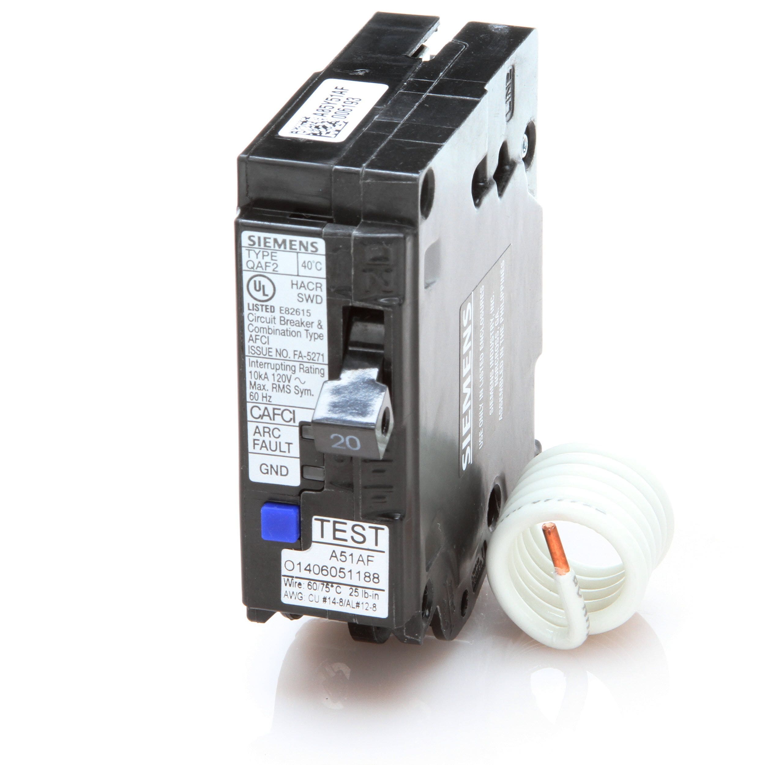 Siemens QA120AFC 20-Amp Single Pole 120-Volt Plug-On Combination AFCI Breaker for sale online 