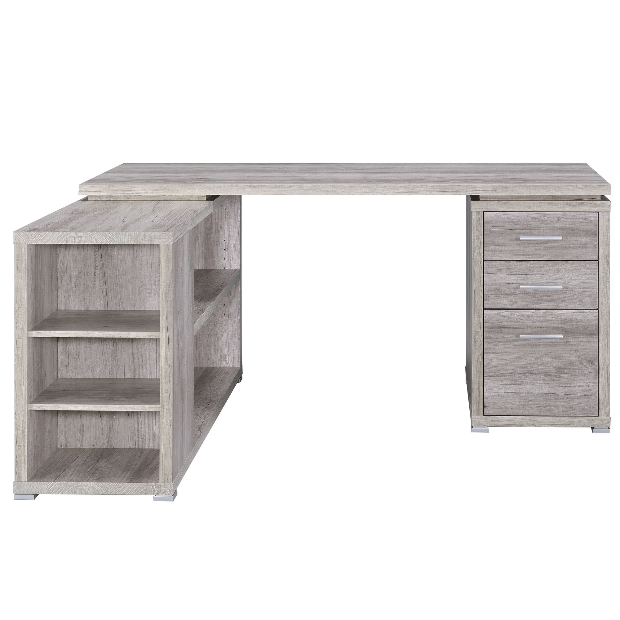 Gray Wood L-Shaped Computer Desk with Drawer and Filing Cabinet