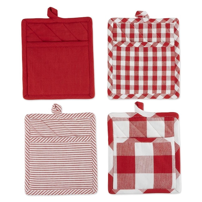 DII Red/White Potholder Set - 4 Pack - Heat Resistant 9x8-in