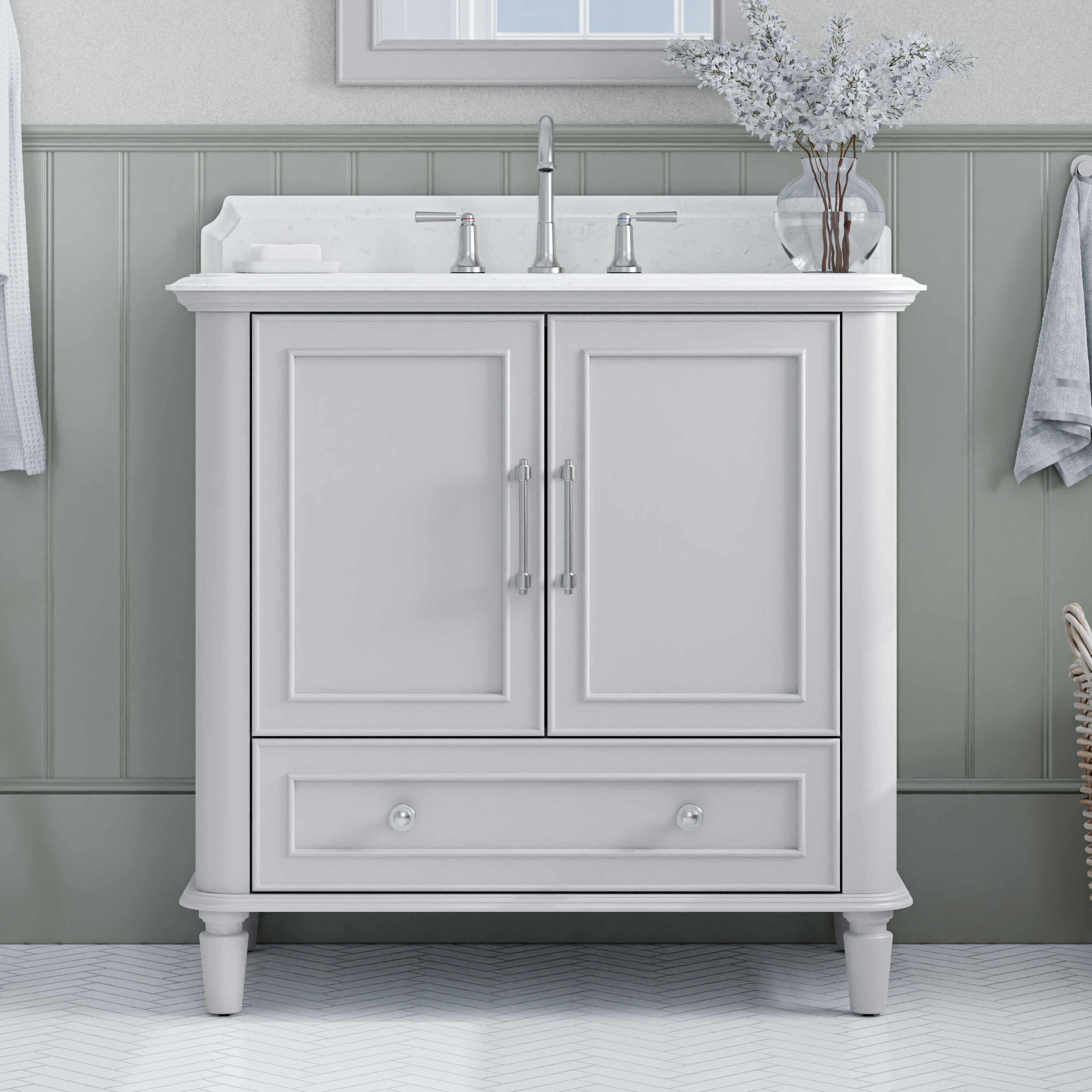 allen + roth 1005VTC-36-242-908UO Colchester 36-in Muse Gray Undermount Single sink Bathroom Vanity with Ocean White Engineered stone Top