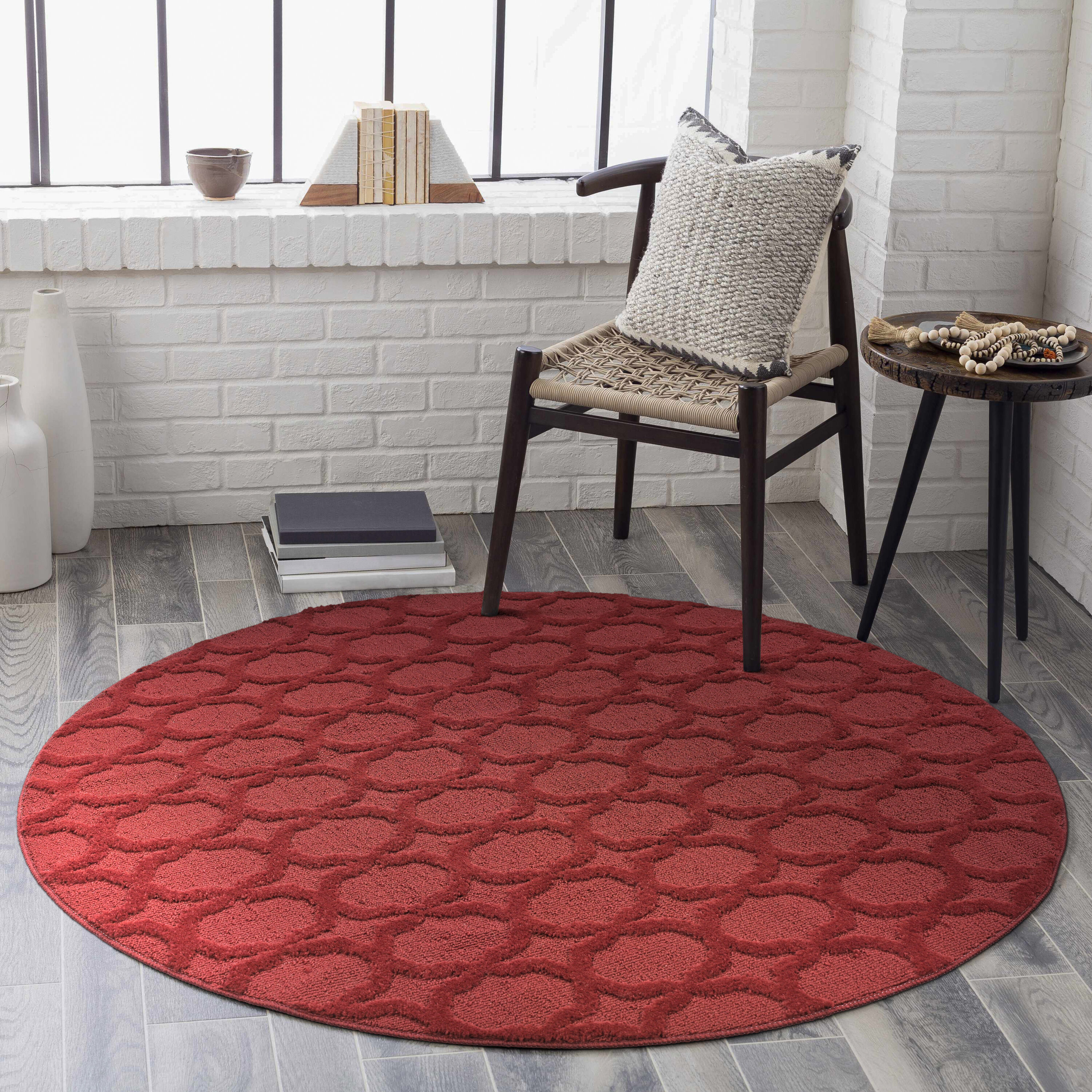 Garland Rug CL100N060R14 Sparta 5 x 5 (ft) Tufted Polypropylene Chili Red Round Indoor Geometric Farmhouse/Cottage Area rug