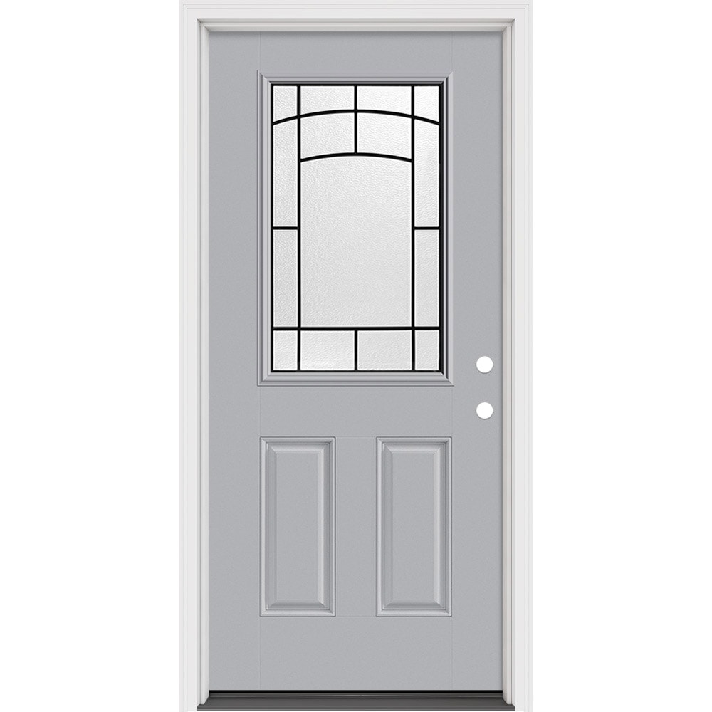 Masonite 631832 Brooklyn 36-in x 80-in x 4-9/16-in Fiberglass Full lite Right-hand inswing Evergreen Painted Prehung Slab Front Door with Brickmould Solid core