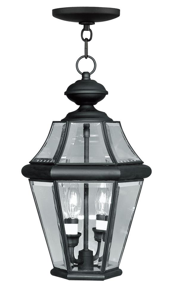 Livex Lighting 2265-04 Georgetown 2 -Light Black Traditional Beveled glass Lantern Medium Outdoor Hanging Pendant light