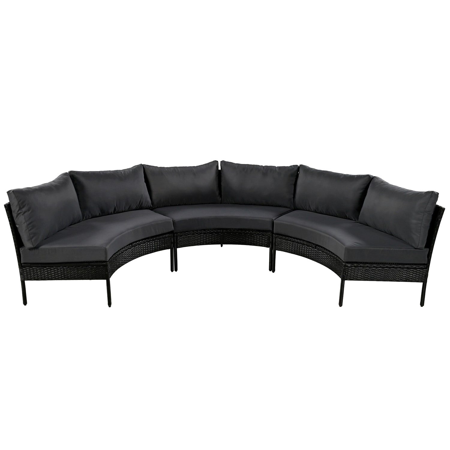 Bybafun YA0100028 Rattan Outdoor Sectional with Gray Cushions and Rattan Frame