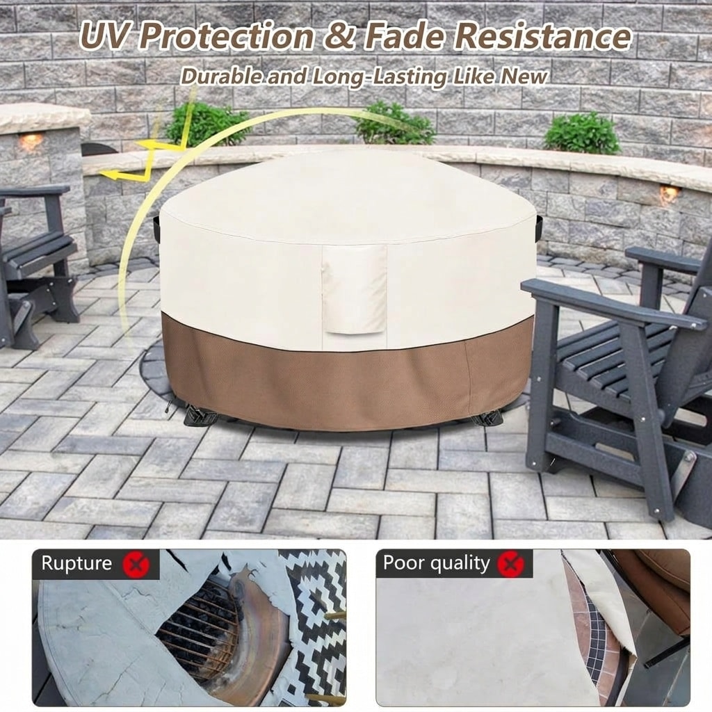 Lukvuzo Fire Pit Cover Round 60 Inch Waterproof Outdoor Heavy Duty 600D ...