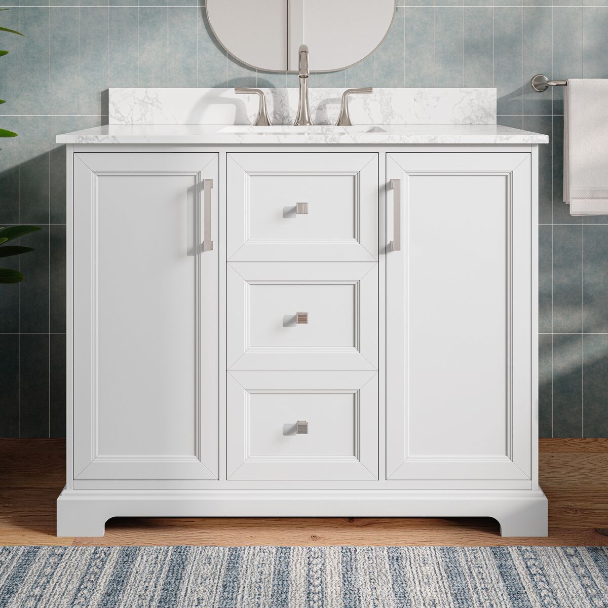 allen + roth LWS42TSVW Pittman 42-in White Undermount Single Sink Bathroom Vanity with White Engineered Calacatta Veined Engineered Stone Top