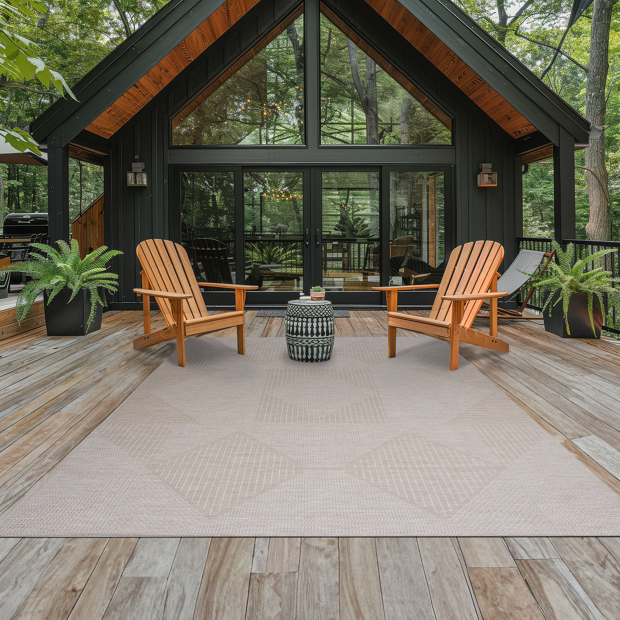 Tayse BLY1121 5X7 Bailey 5 x 7 (ft) Flatweave Polypropylene Beige/Natural Rectangular Indoor/Outdoor Geometric Mid-Century Modern Area rug