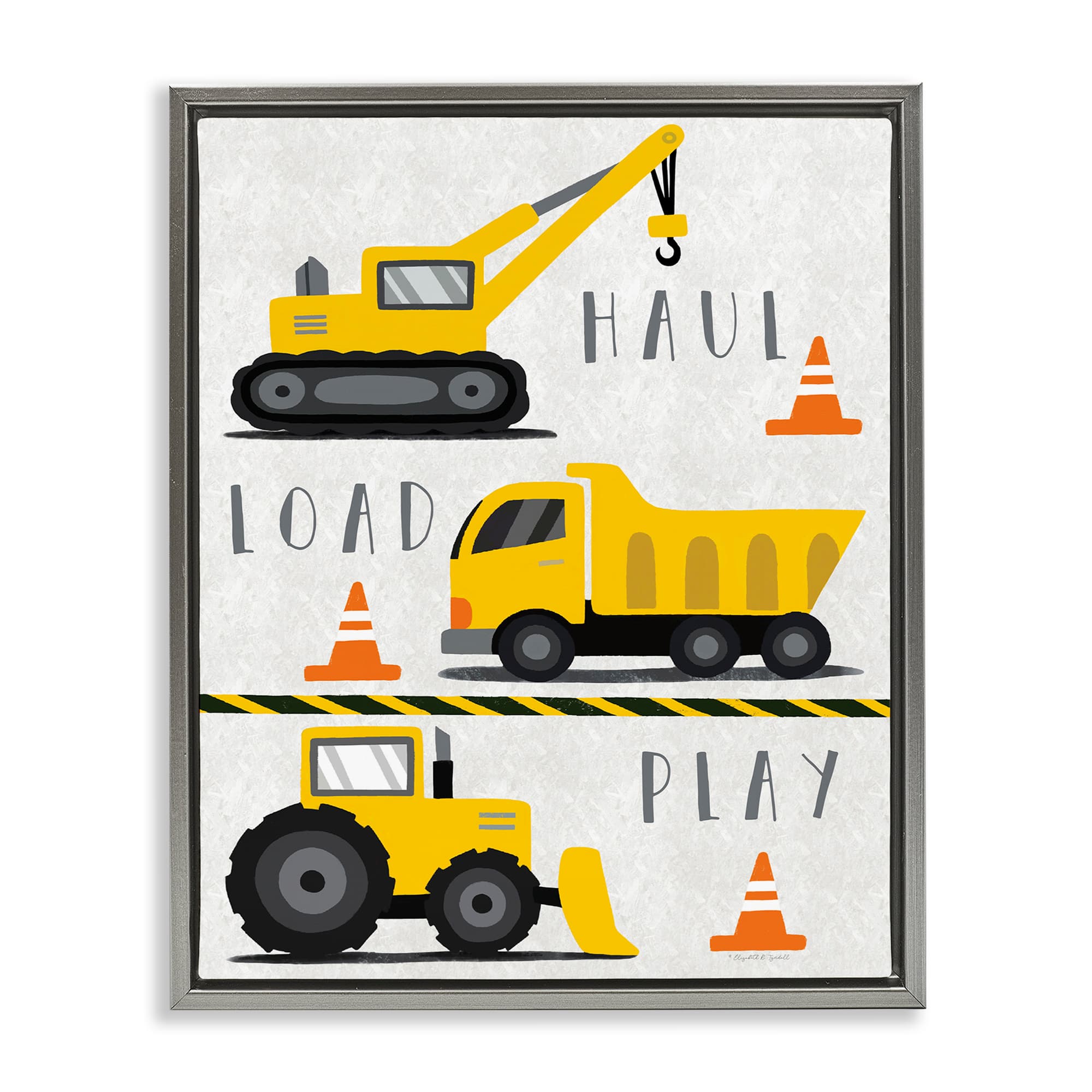 Stupell Industries BT-609-FFL-24X30 Haul Load Play Trucks Gray Framed Floater Canvas Wall Art By Elizabeth Tyndall 25 x 31
