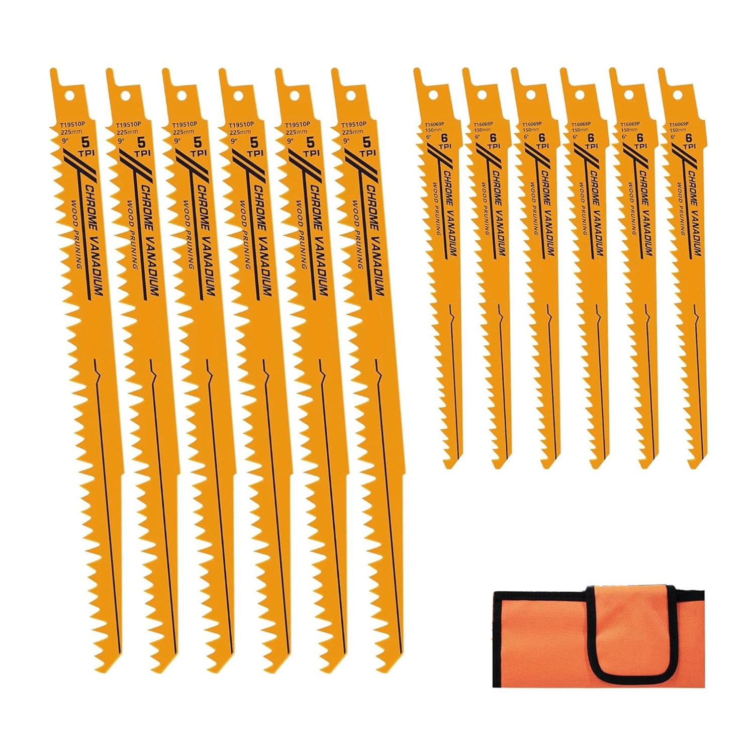 Etokfoks  12 Pack CR V Sawzall Pruning Blades 6 Inch 9 Inch for Tree Branch Root Wood Cutting Reciprocating Saw Blade for Professional