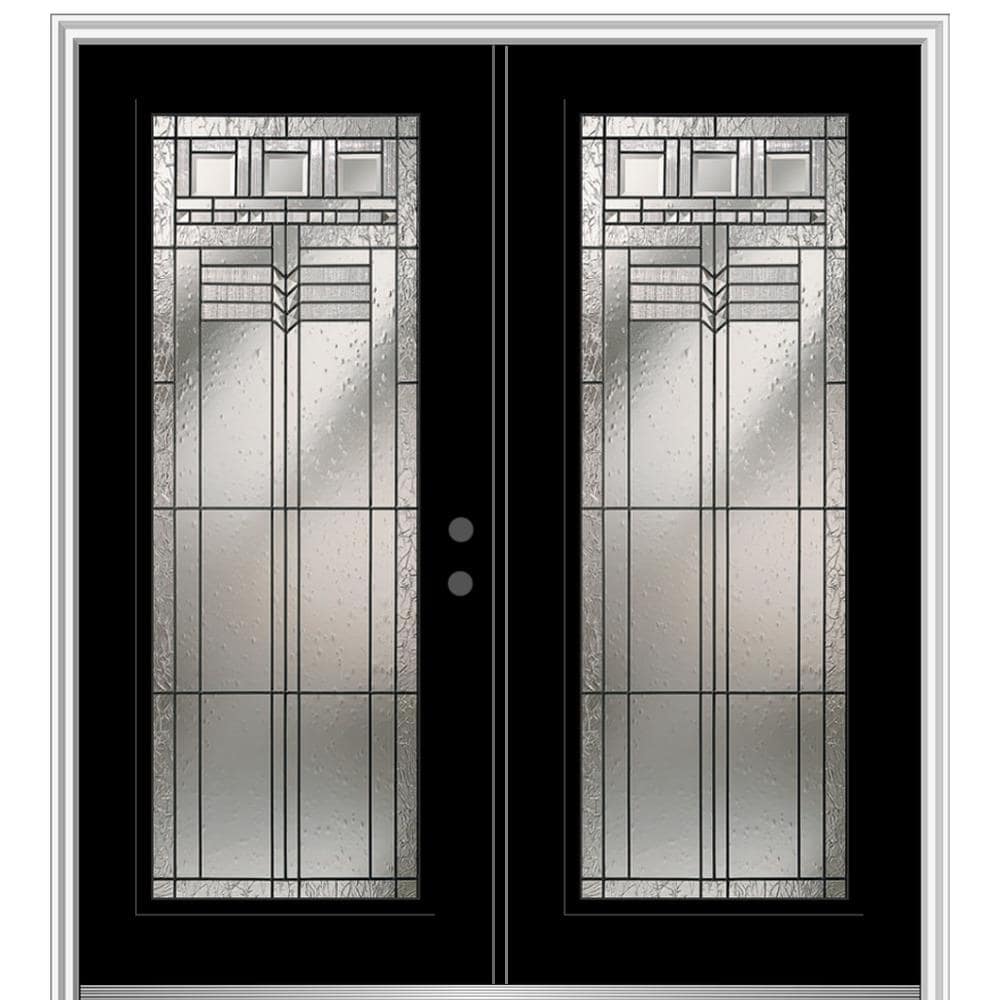 MMI DOOR ZZ3665208L 72-in x 80-in x 6-9/16-in Fiberglass Full lite Left-hand inswing Black Painted Prehung Double Front Door with Brickmould Insulating core