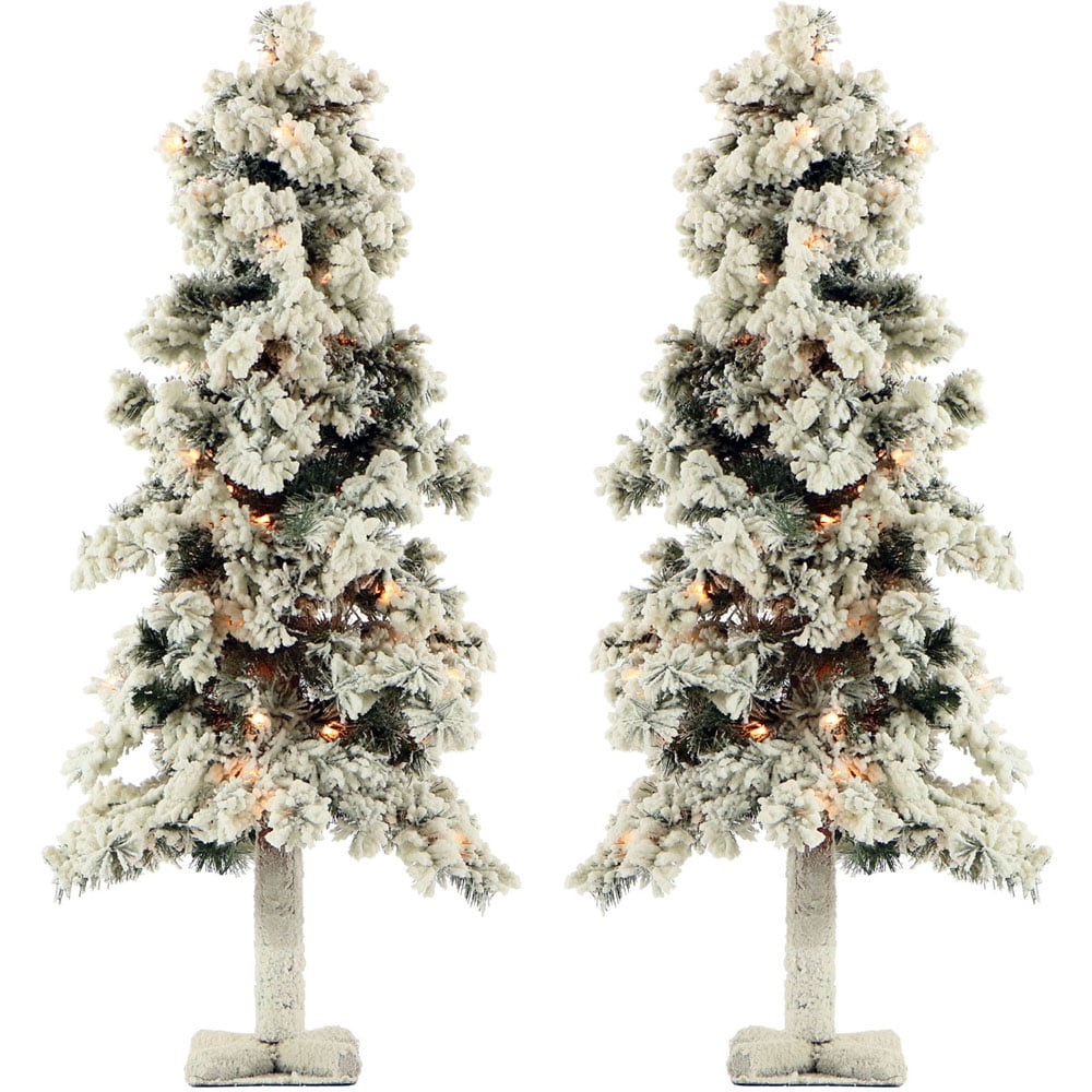 Fraser Hill Farm FFSA030-1SN/SET2 3-Feet Alpine Pre-lit Flocked Artificial Christmas Tree with Clear Incandescent Lights