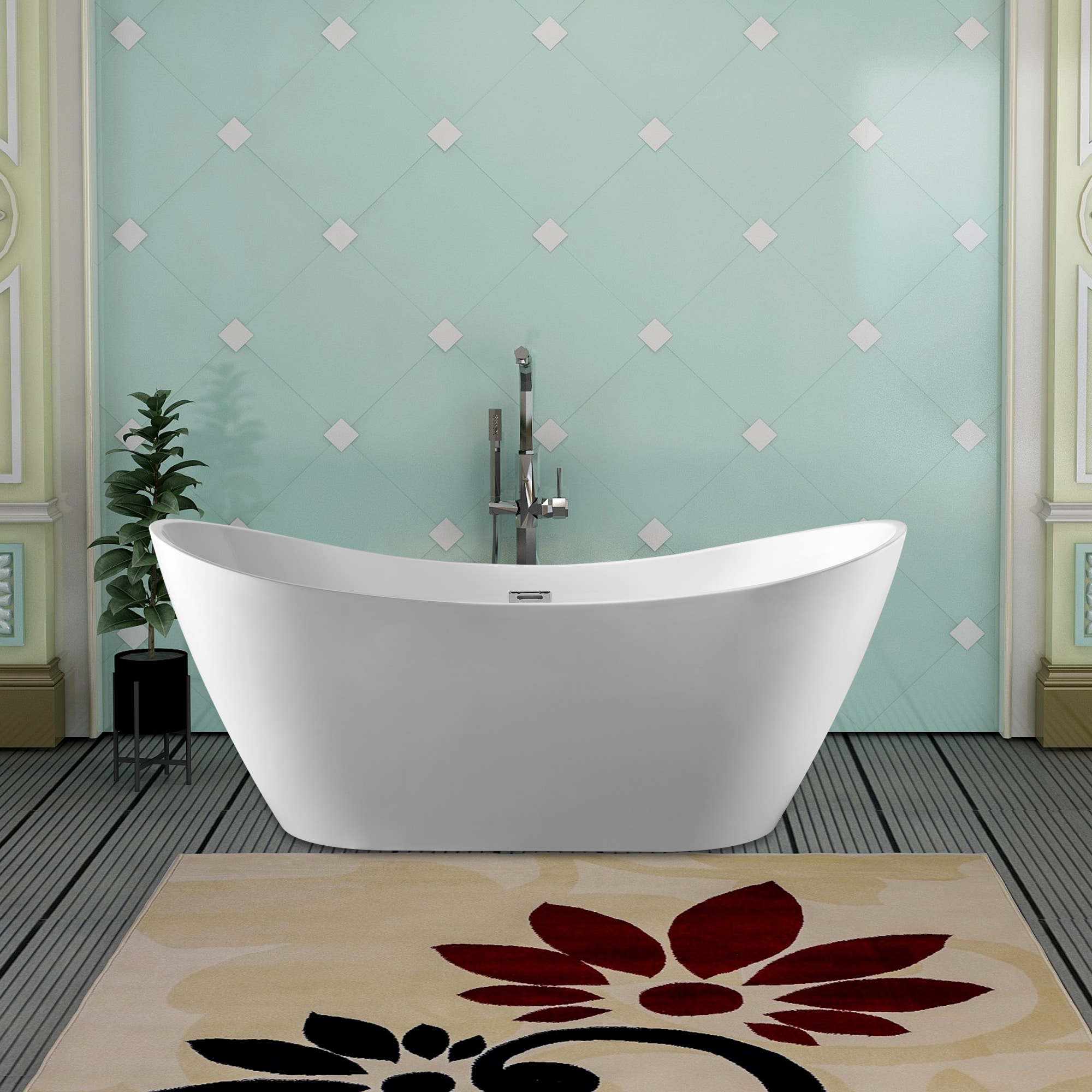 White Acrylic 71" Freestanding Soaking Bathtub with Chrome Drain