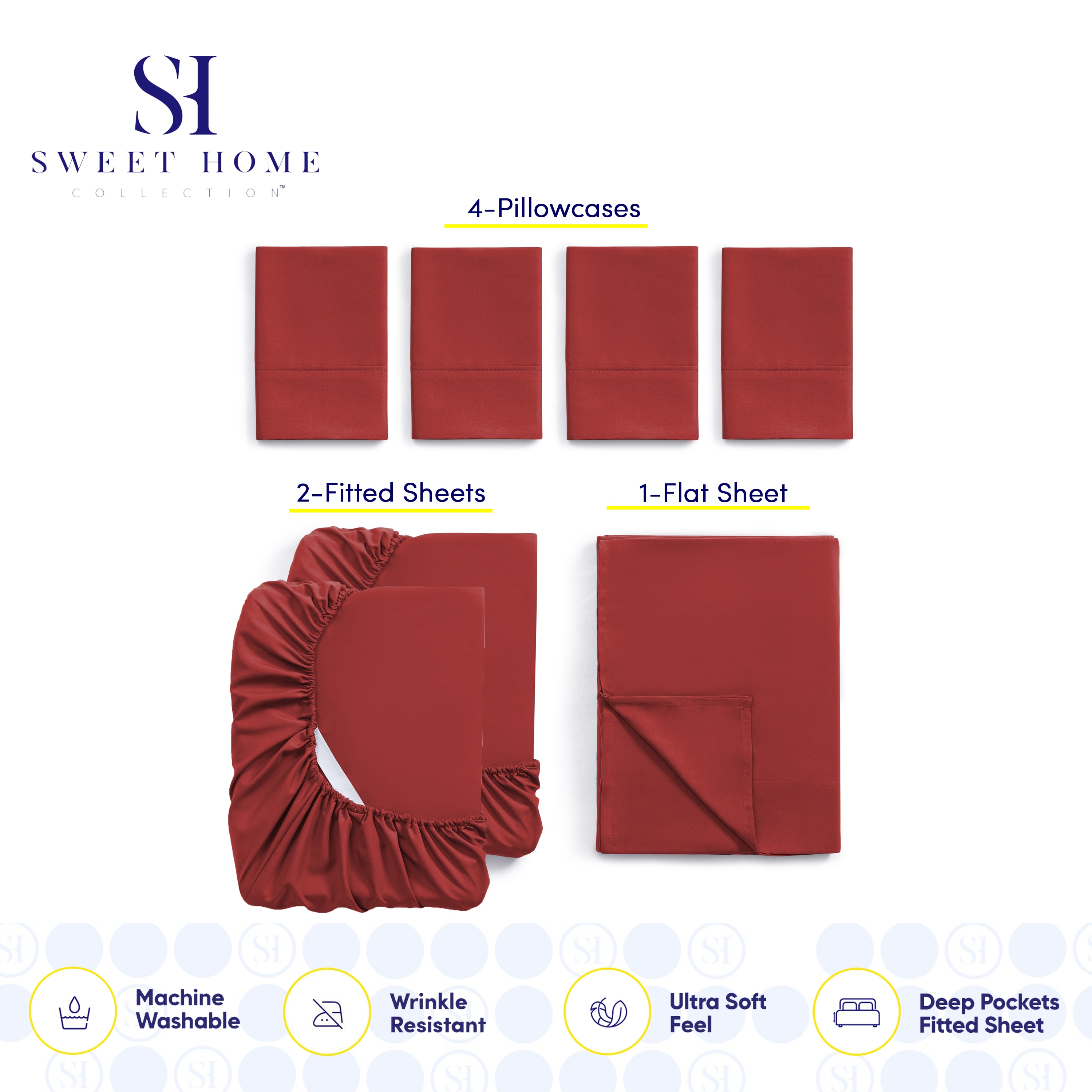 Sweet Home Collection LOW-7P-SH-SPK-RED Sheet-Sets - View #3