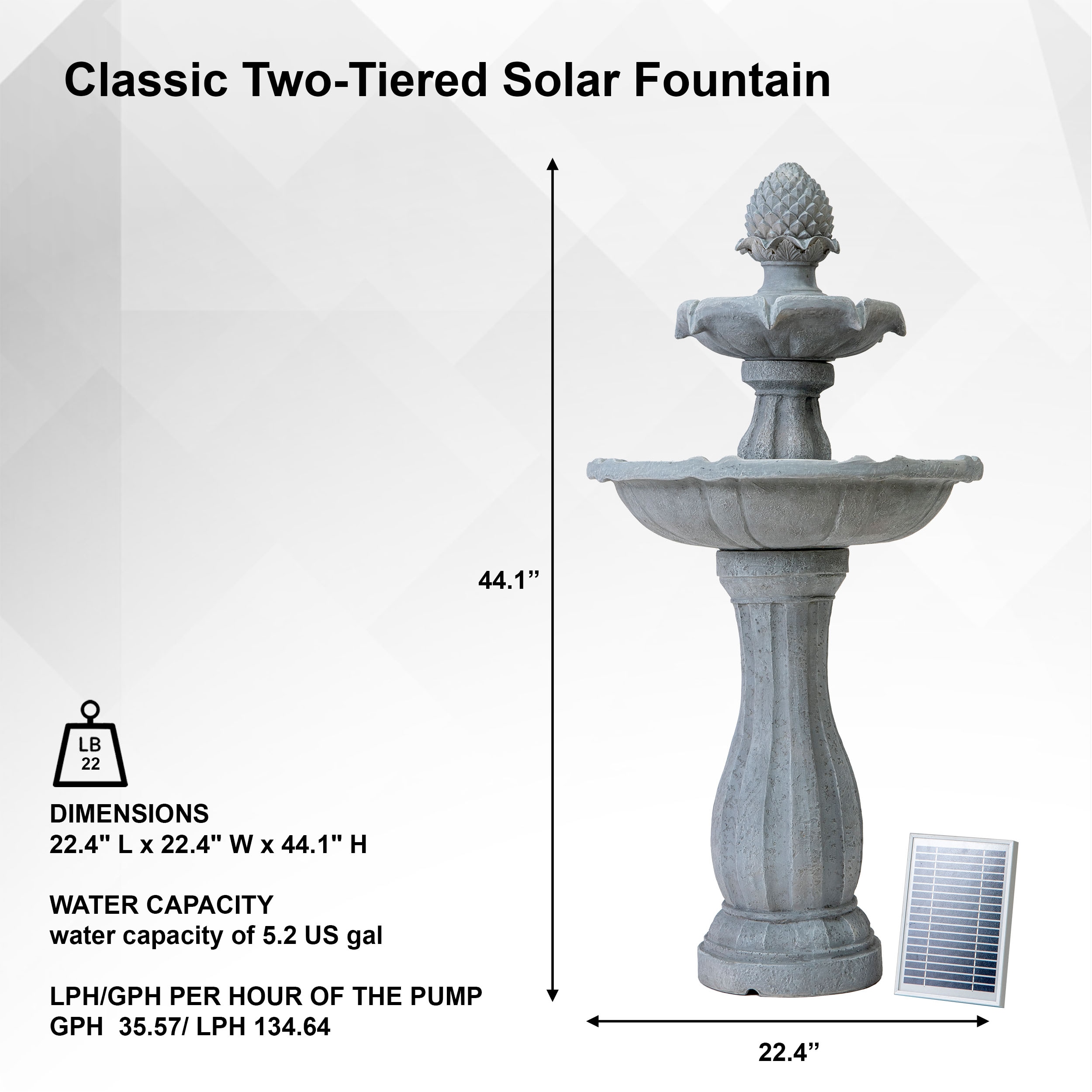 XBrand 44.1-in H Fiberglass Solar Tiered Outdoor Fountain Pump Included ...