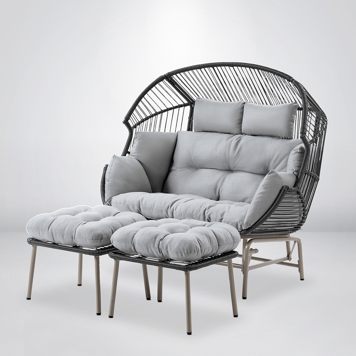 Rilyson FSNNDG82G093-8 Egg Chair Wicker Dark Gray Wicker Frame Glider Egg Chair with Gray Cushioned Seat