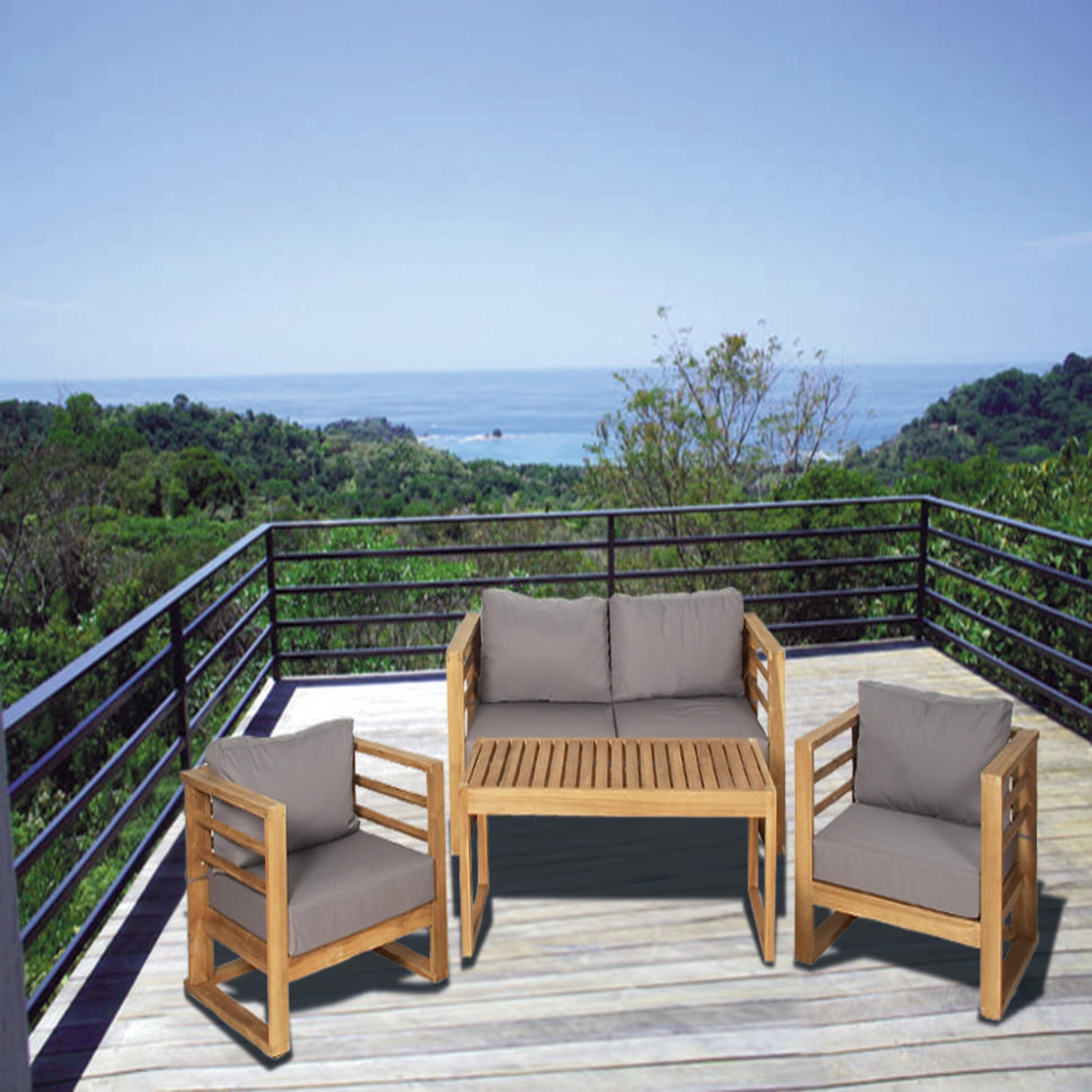 Grayson Lane 77847 4 -Piece Patio Sofa Conversation Set with Gray Cushions