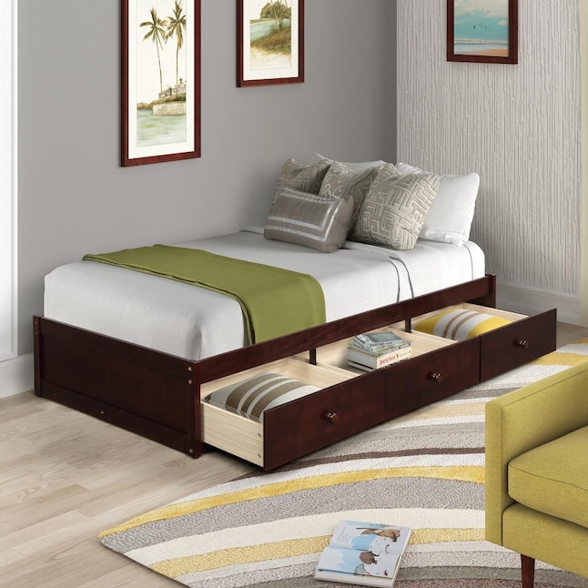 Boyel Living Platform Bed Cherry Twin, Twin Wooden Bed Frame With Drawers