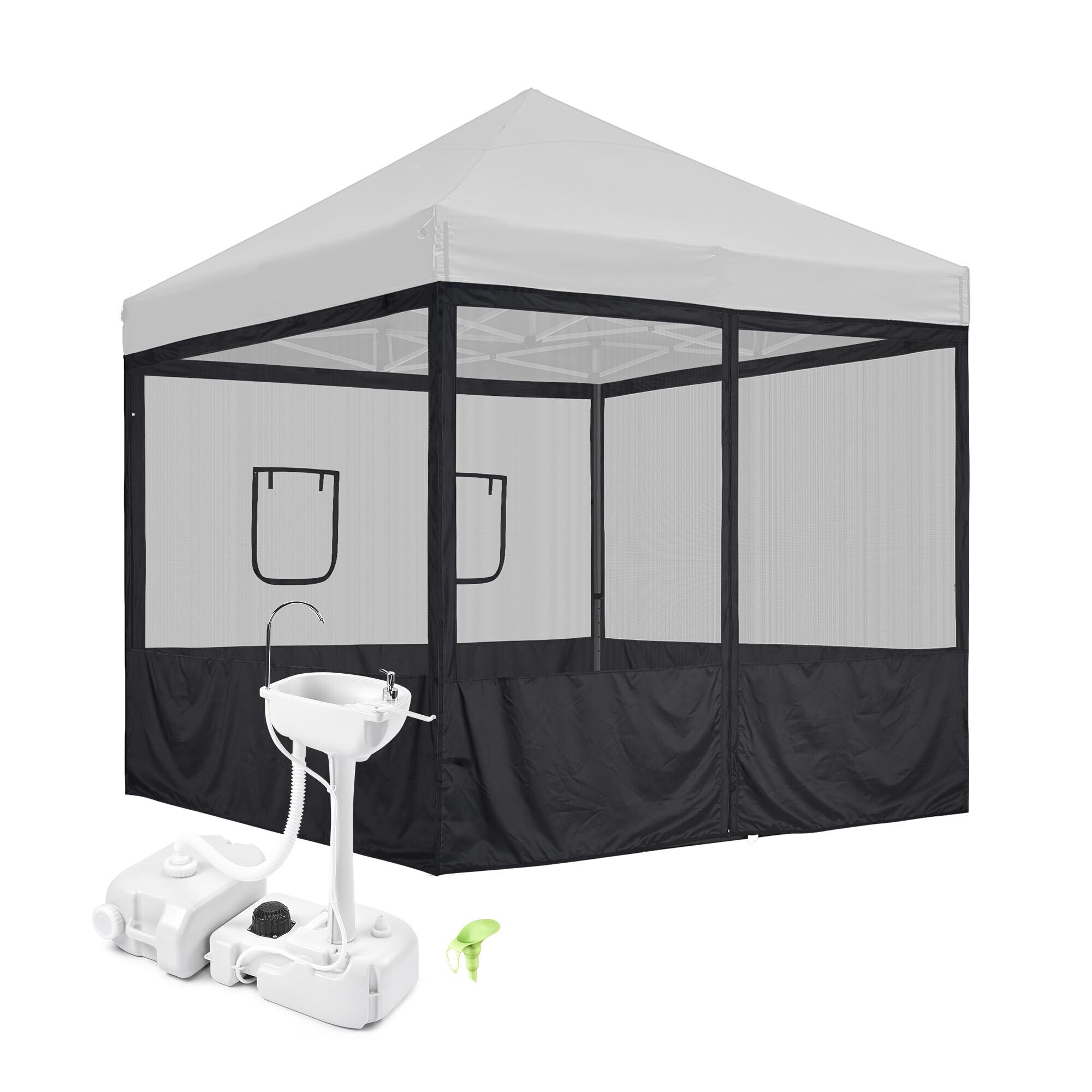 Yescom InstaHibit 10x10-FT Pop Up Canopy Mesh Sidewalls and 17L Portable Hand Wash Station Combo Food Vendor Booth Sanitation Kit for Outdoor Event