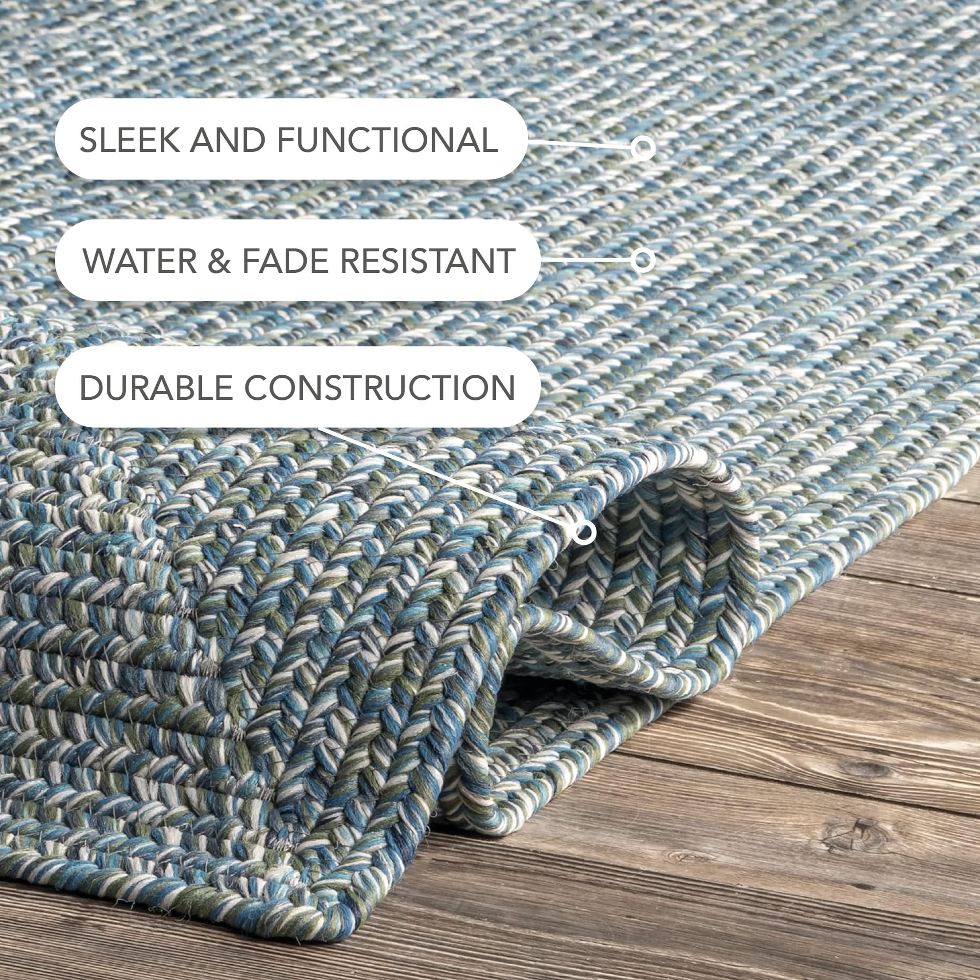 Aqua Braided Synthetic Indoor/Outdoor Area Rug, 4x6