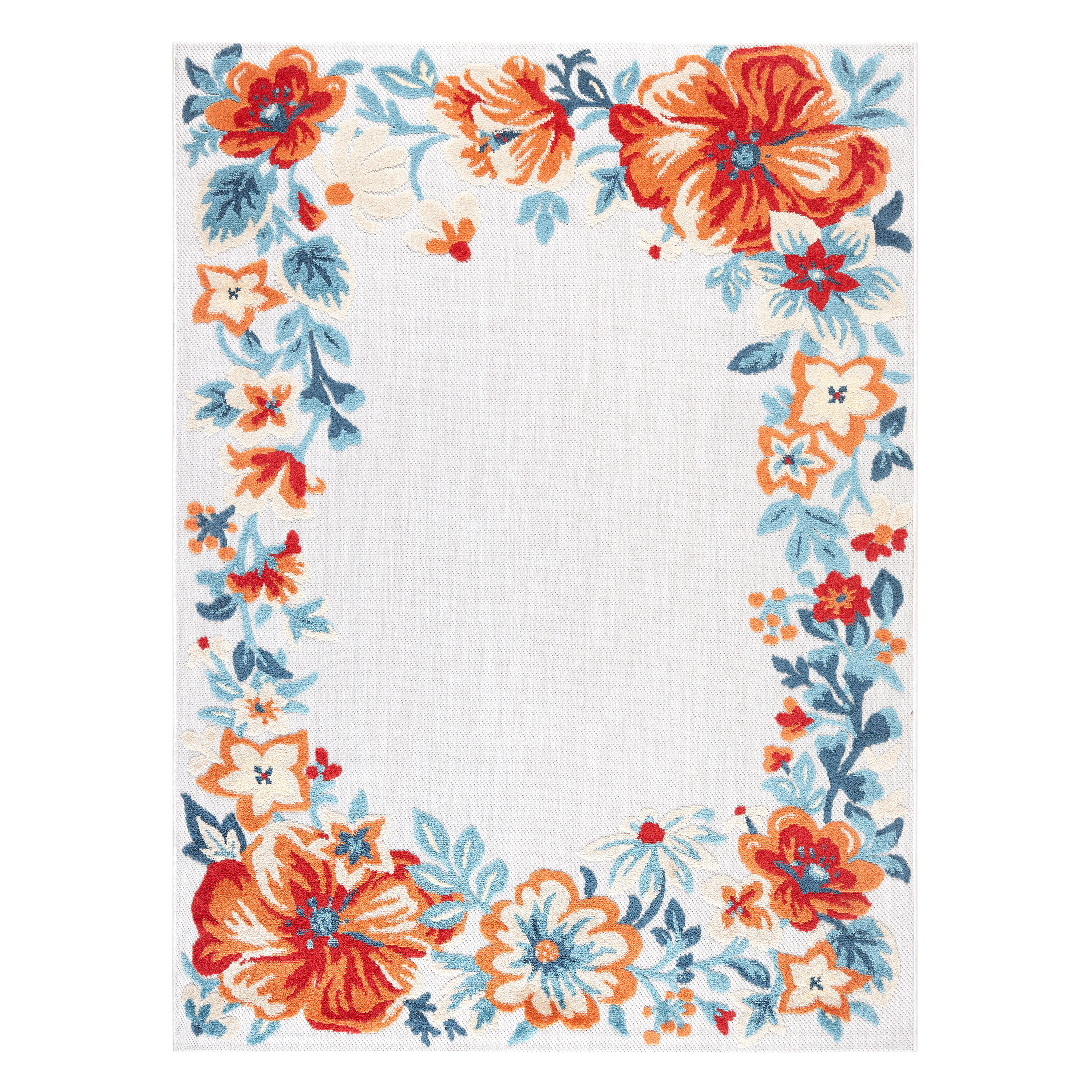 Hibiscus Bloom Grey/Red/Blue Floral Synthetic Rectangular Area Rug