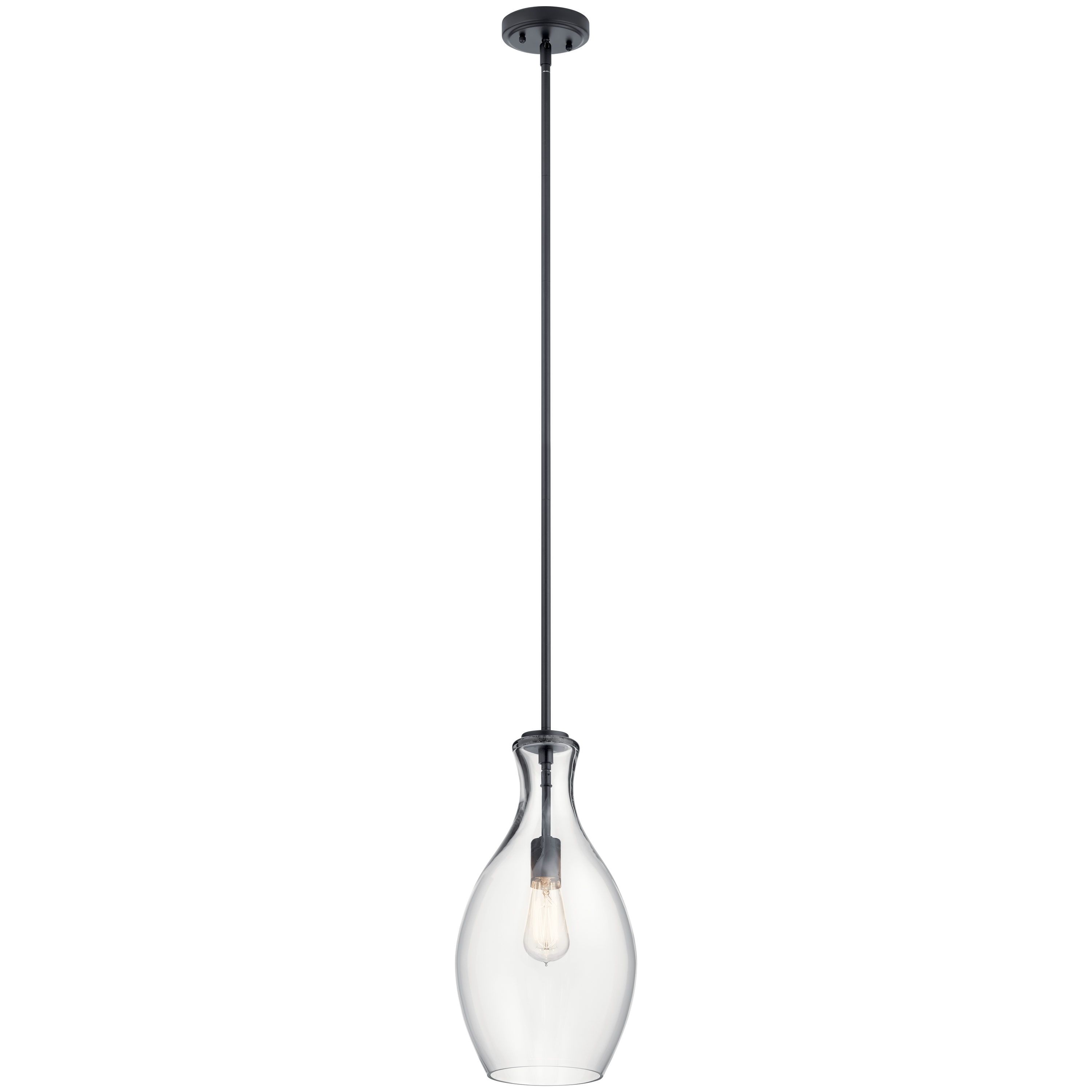 Kichler 42047BK Everly 1 -Light Black Modern/contemporary Clear glass Bell Small Hanging Pendant light