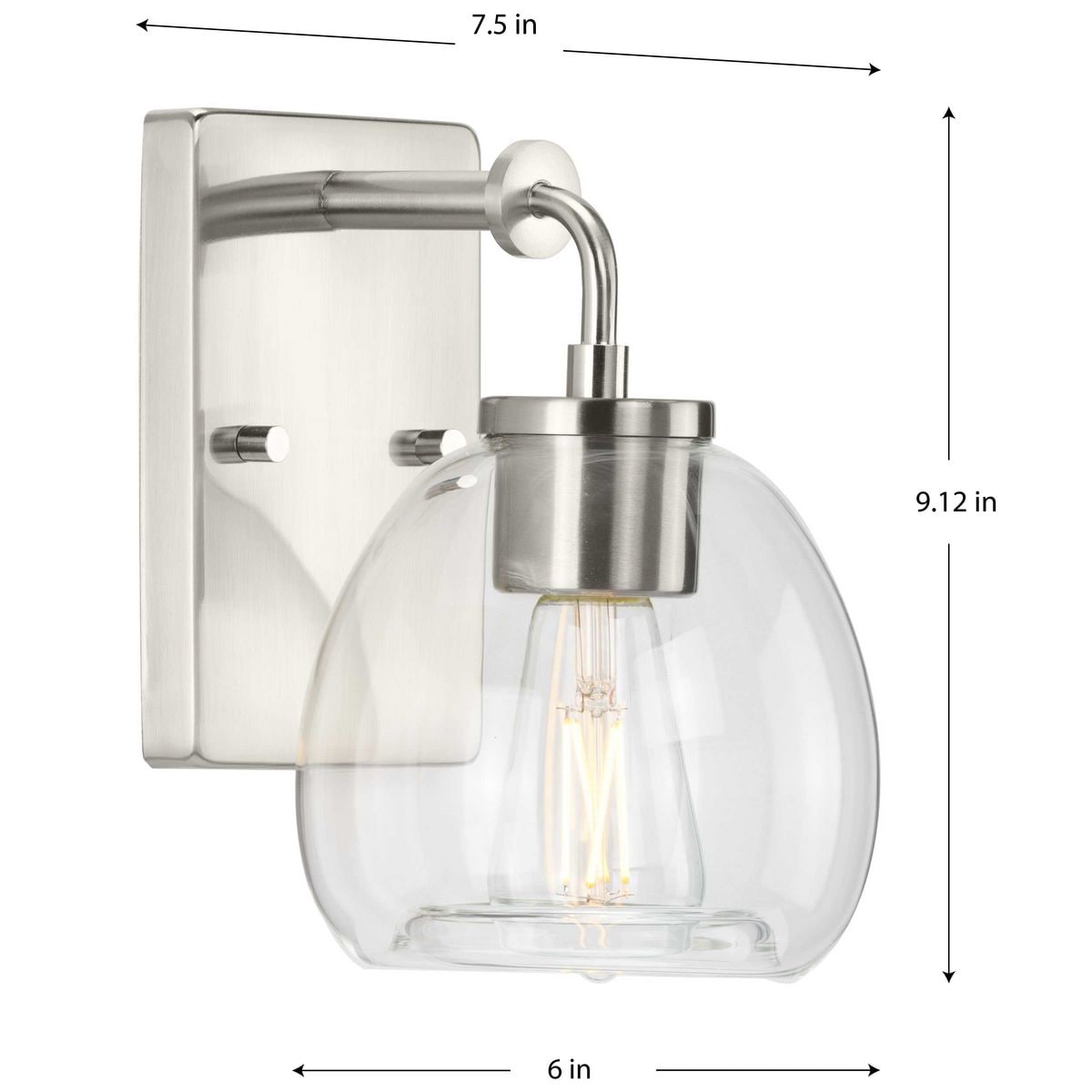 Brushed Nickel 6" Dimmable Vanity Light with Clear Glass Shade