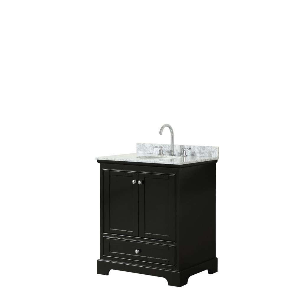 Wyndham Collection WCS202030SDECMUNOMXX Deborah 30-in Dark Espresso with Polished Chrome Trim Undermount Single sink Bathroom Vanity with White Carrara Marble Natural marble Top
