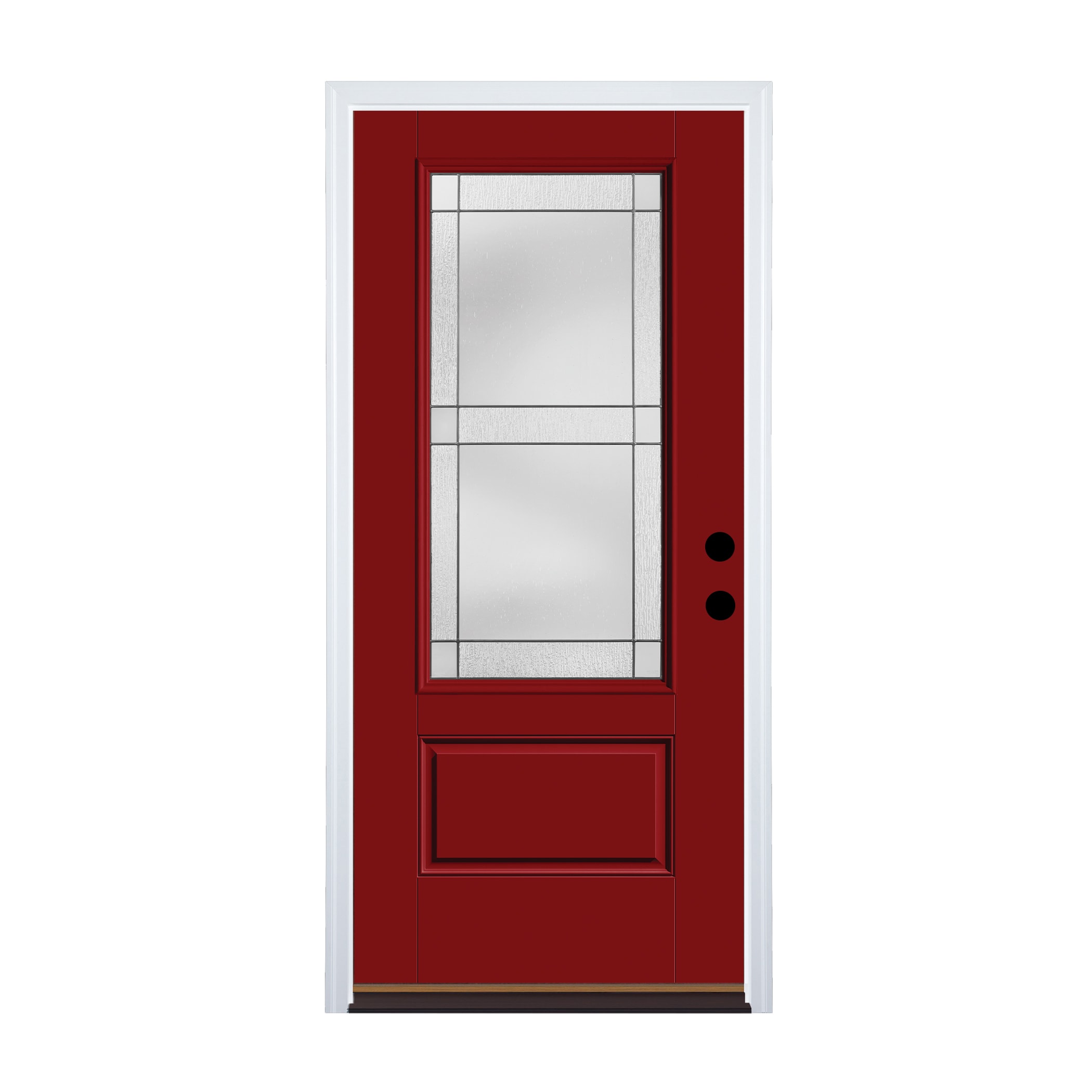Therma-Tru TT652271SOS Grid Entry Door 36-in x 80-in x 4-9/16-in Fiberglass 3/4 lite Left-hand inswing Real Red Painted Prehung Front Door with Brickmould Insulating core