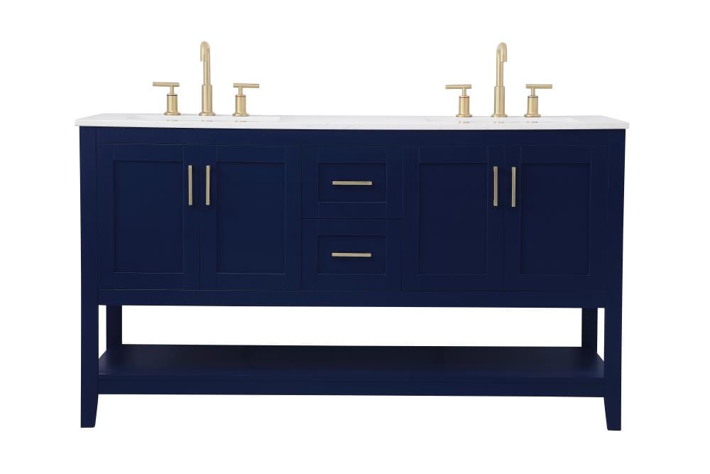 Elegant Decor FI48060DBL First Impressions 60-in Blue Undermount Double sink Bathroom Vanity with Calacatta White Engineered marble Top