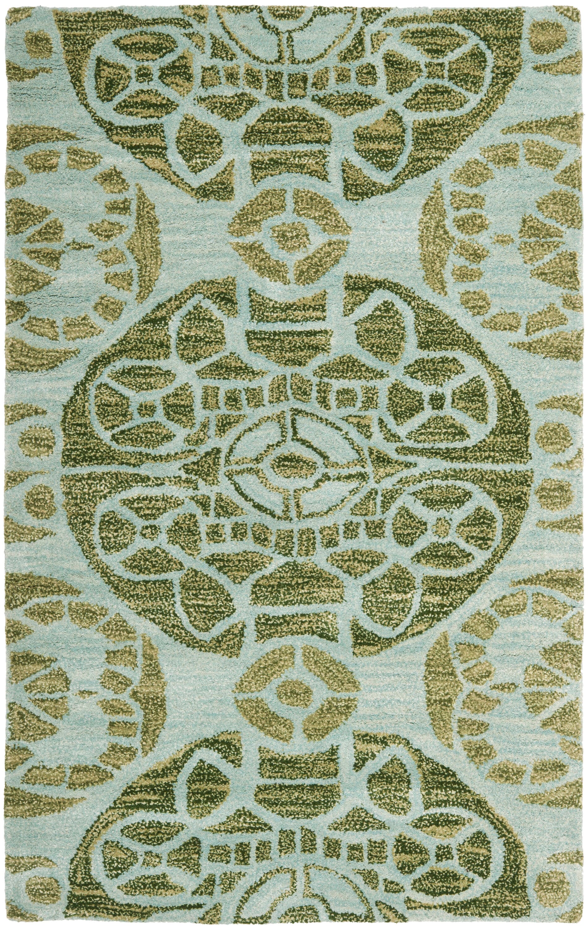 Turquoise and Green Hand-Tufted Wool Area Rug, 2'6" x 4'