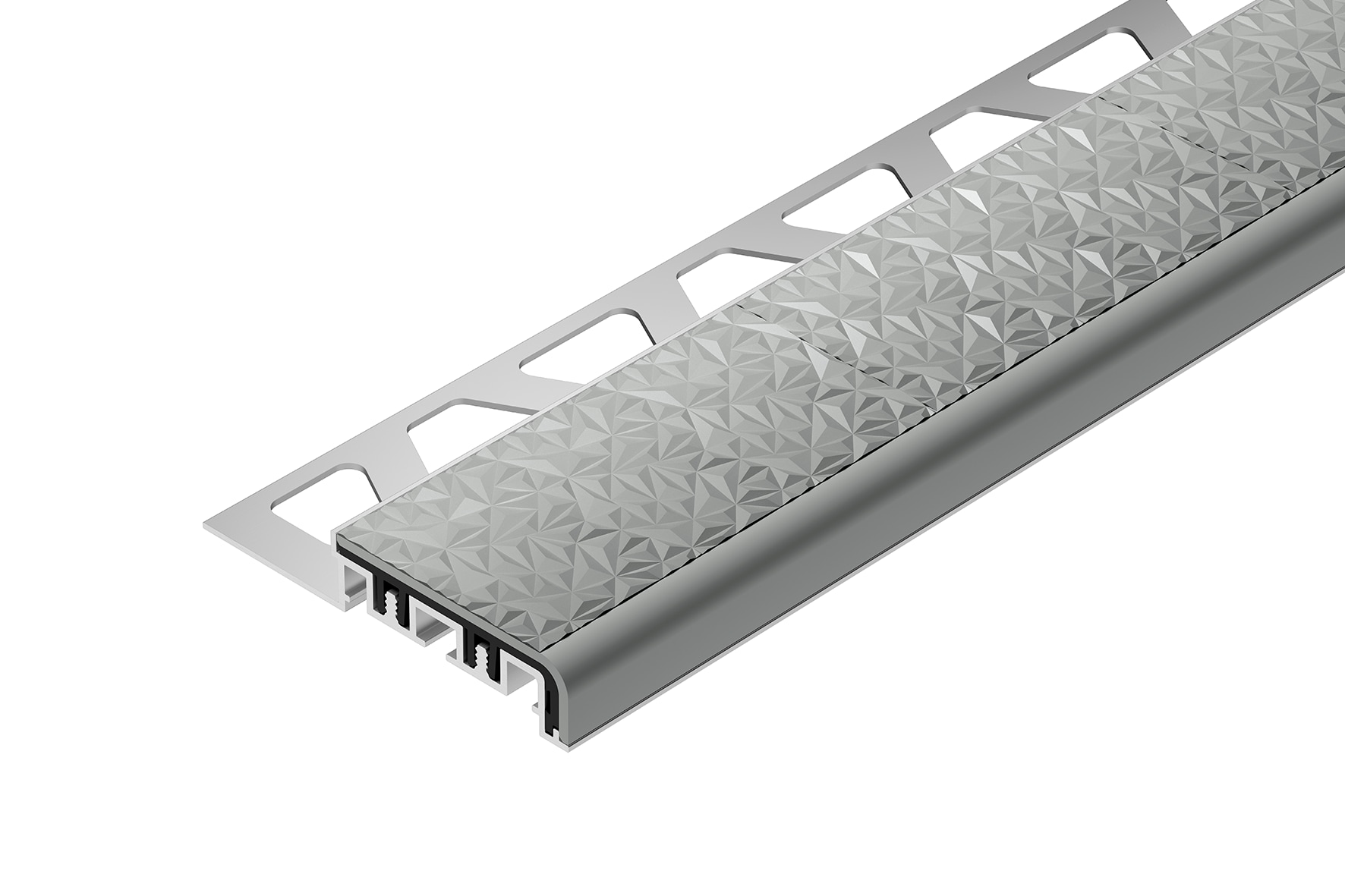 Schluter Systems TVL42HG110/200 Trep-V 0.437-in W x 79-in L Light grey Aluminum Stair nose Tile Edge Trim