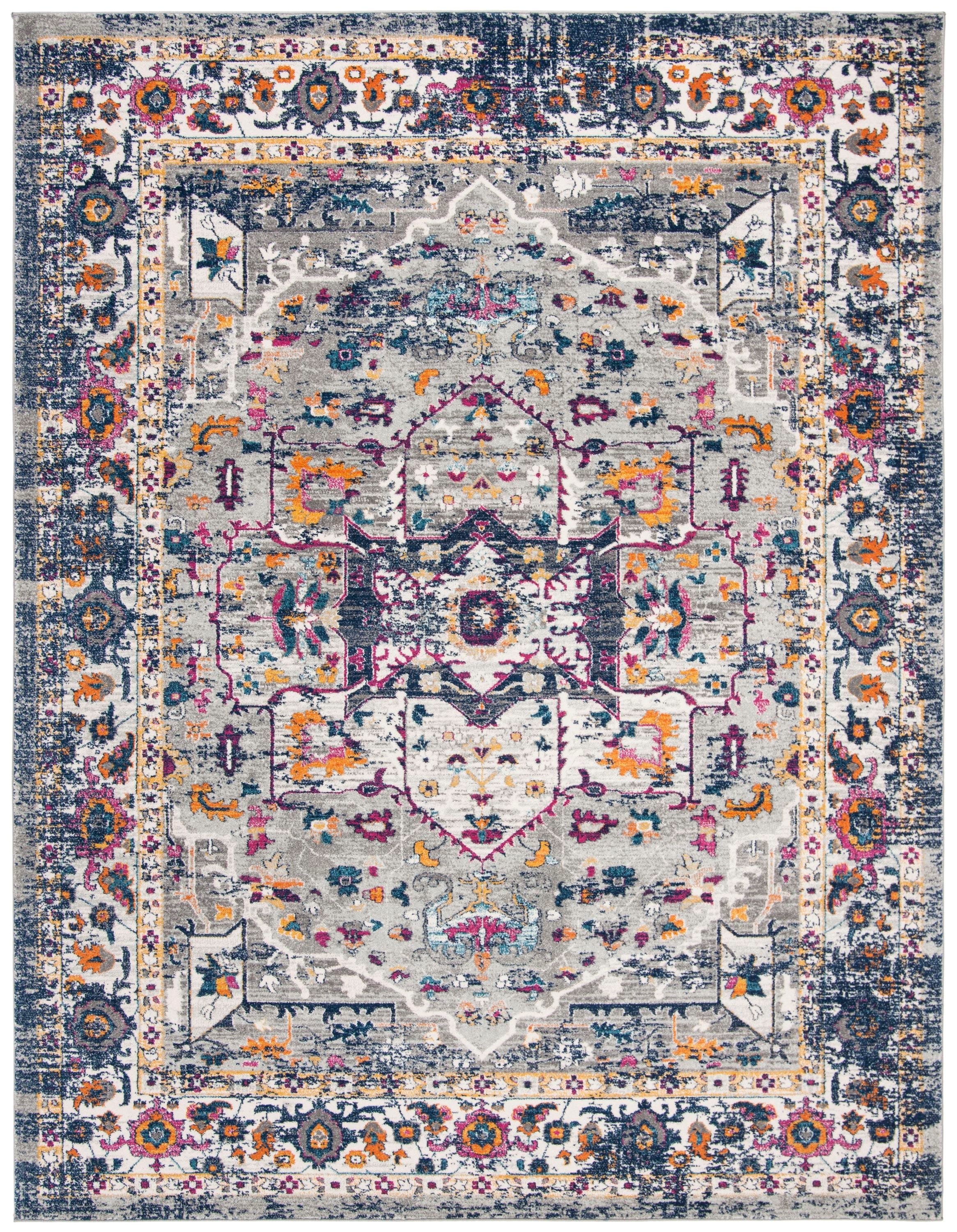 Safavieh EVK275G-8 Evoke Livia 8 x 10 (ft) Loomed Synthetic Gray/Navy Rectangular Indoor Distressed/Overdyed Vintage Area rug