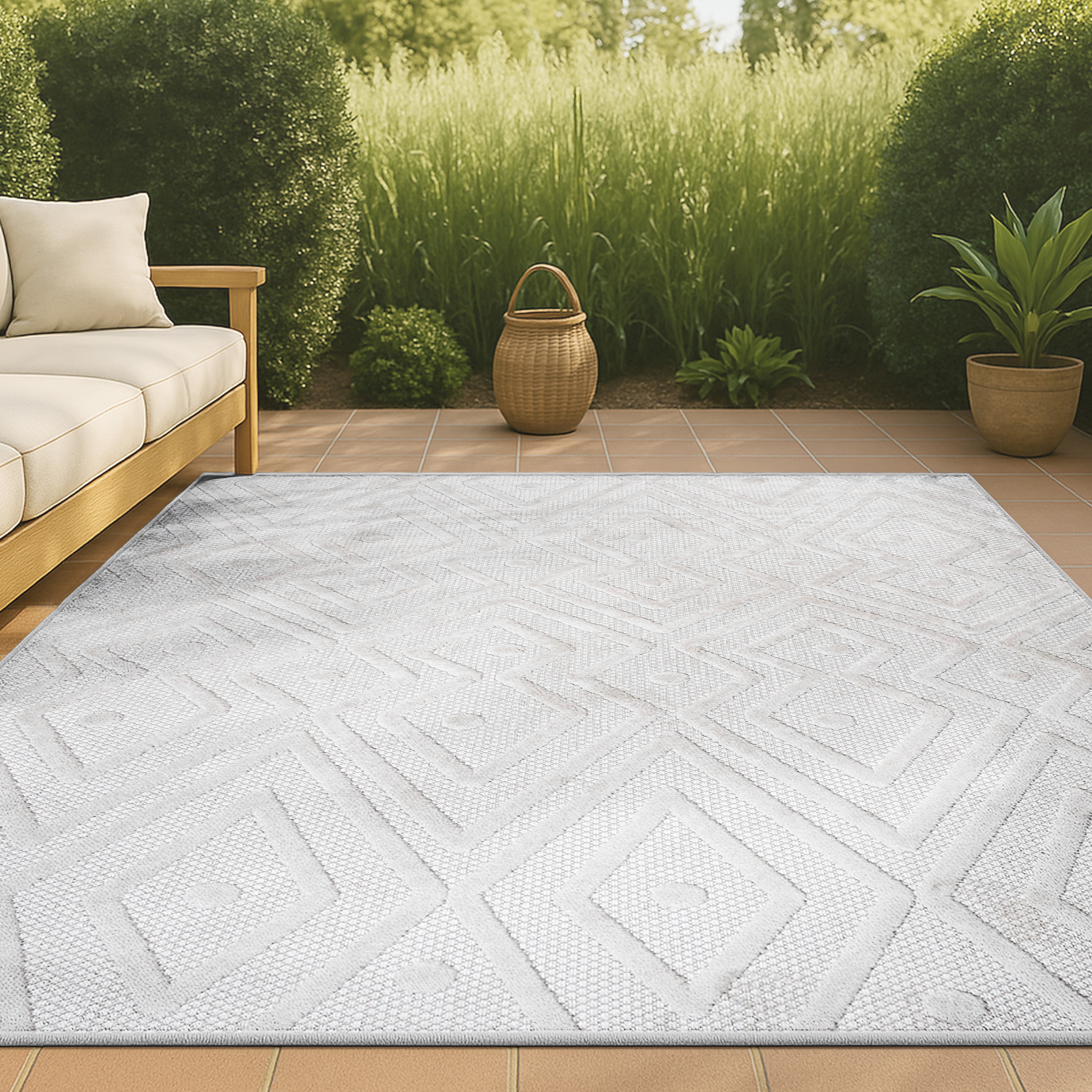 JONATHAN  Y IBZ100D-4 IBIZA Balansat Moroccan Diamond 4 x 6 (ft) Loomed Polypropylene Ivory Rectangular Indoor/Outdoor Geometric Bohemian/Eclectic Area rug