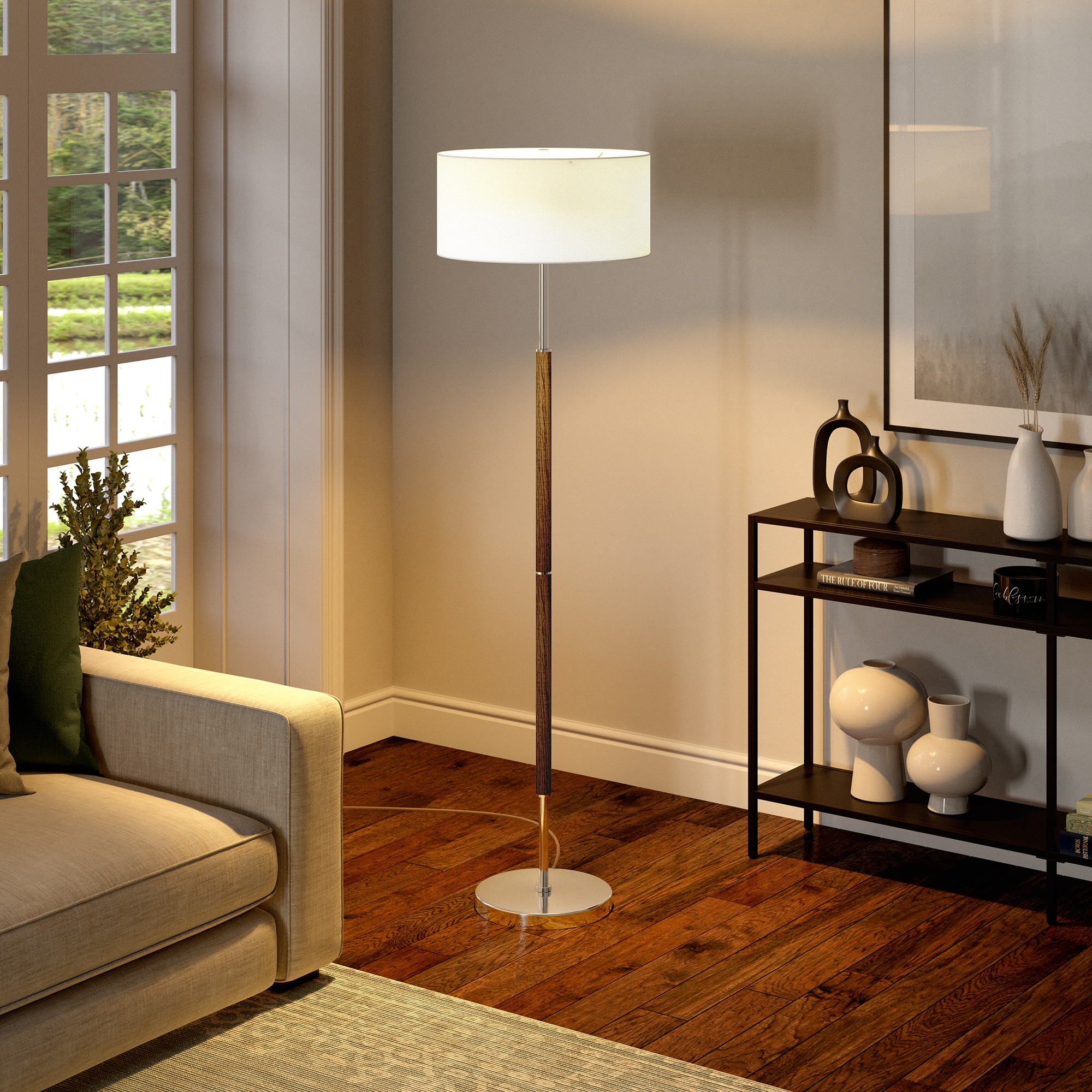 Rustic Oak & Polished Nickel 61.5" Smart Floor Lamp with Dual Bulb