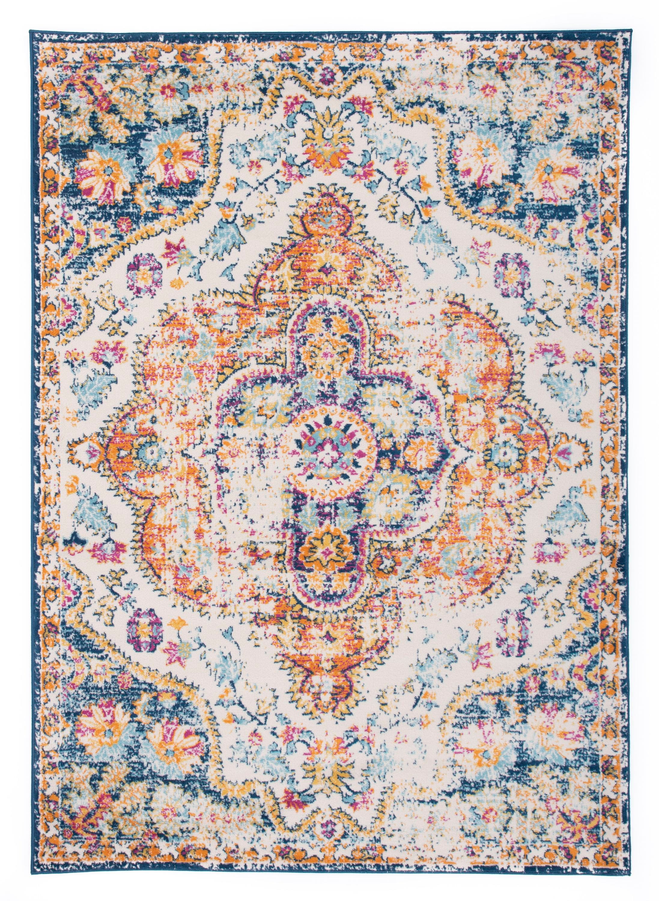 World Rug Gallery MON836MULTI4X6 4 x 6 (ft) Loomed Polyester/Polypropylene Multi Rectangular Indoor Medallion Oriental Area rug