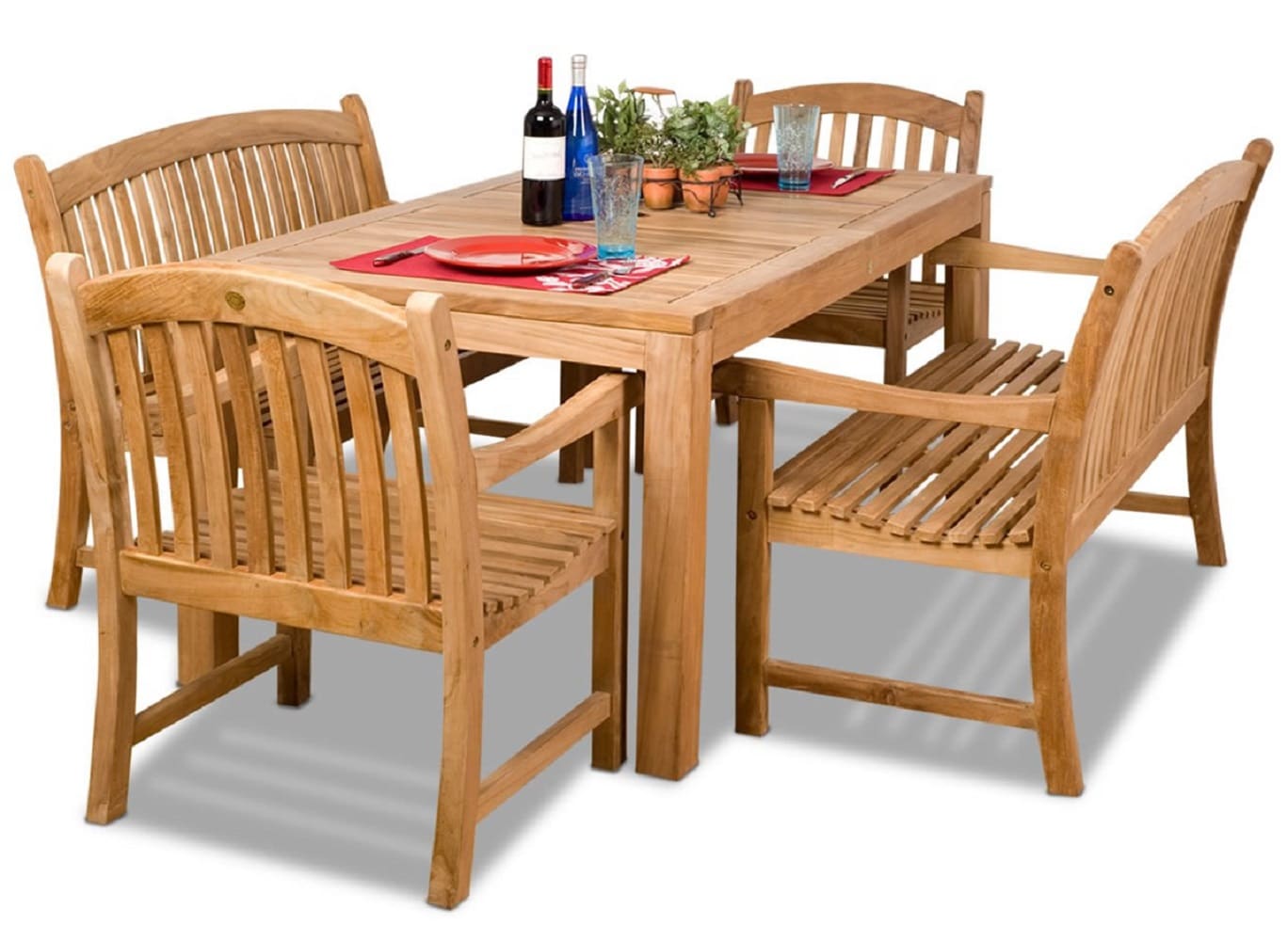 Envelor EN-IH-GEN5PC Geneve 5 -Piece Brown Patio Dining Set Wood Rectangle Table with 6 Stationary Chairs