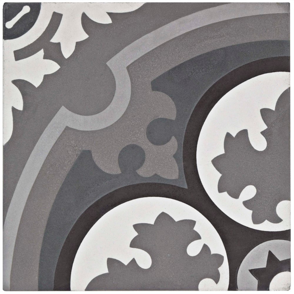 Affinity Tile S1FVBCQMST Sample- Cemento Queen Mary Storm 4-in x 4-in Matte Cement Encaustic Floor and Wall Tile