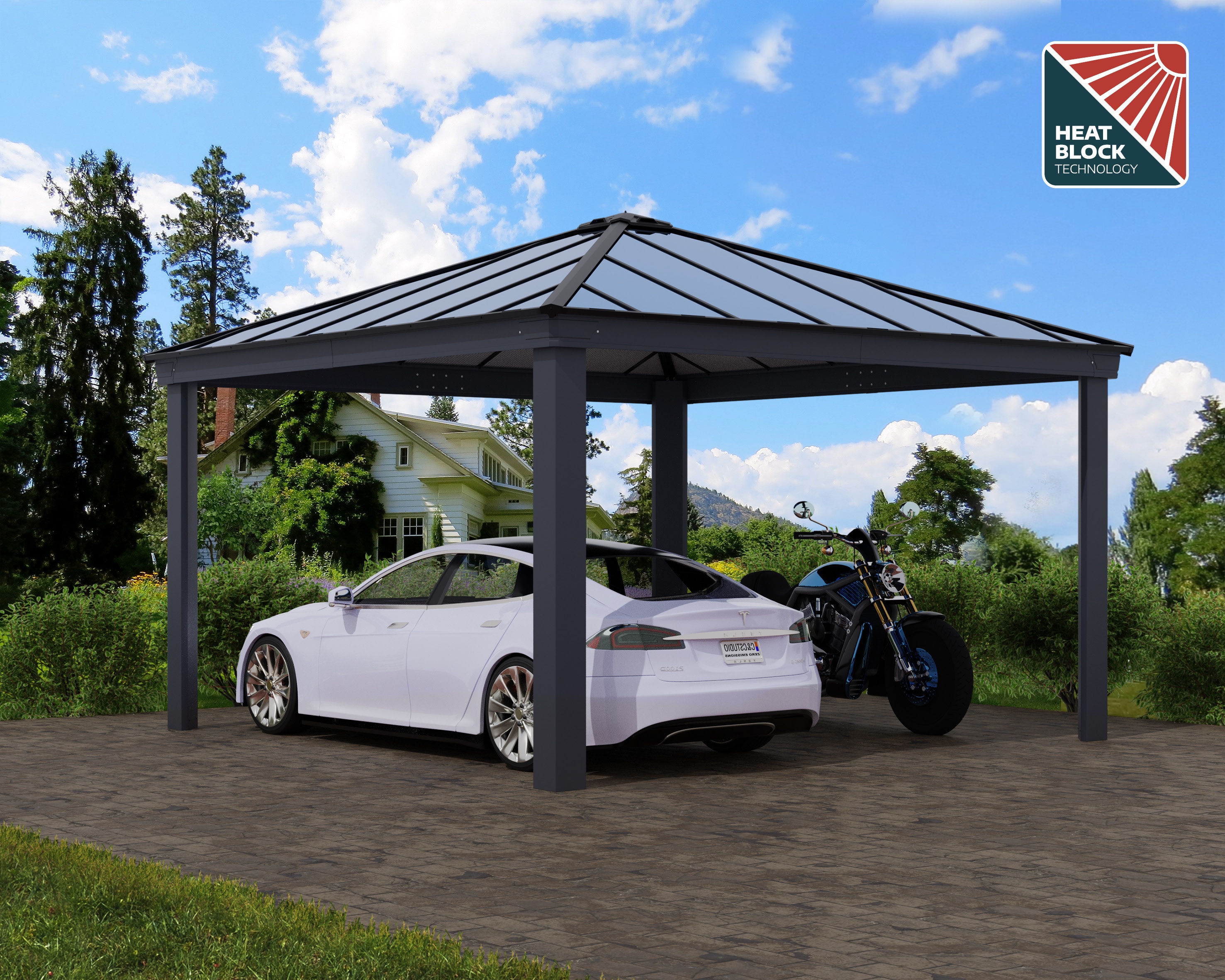 Gray Aluminum and Polycarbonate 14' x 14' Carport Kit