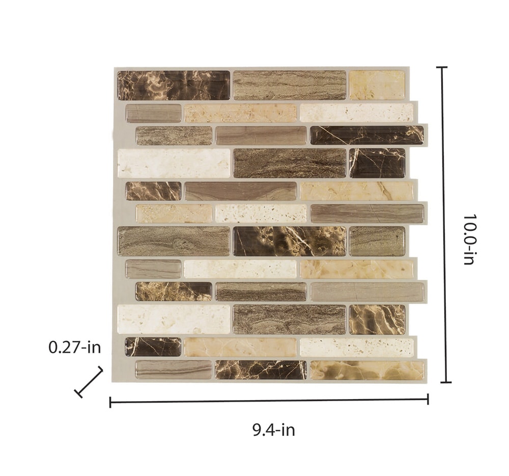 clevermosaics Beige PVC Peel and Stick Tile with Metal Gold Mosaic (5pcs per Pack)